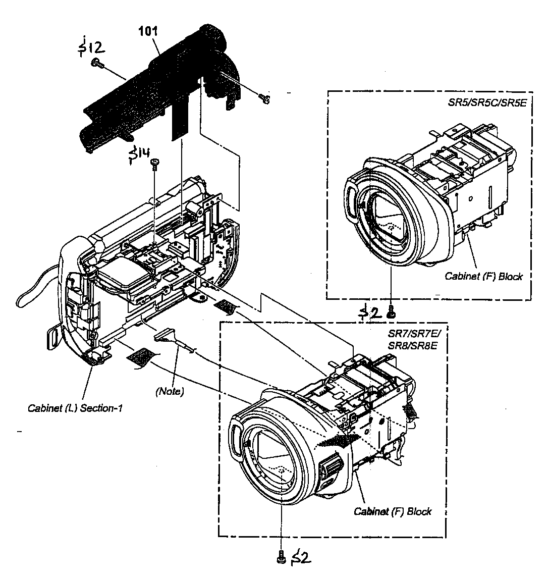 Sony HDR-SR8 cabinet parts 3 diagram