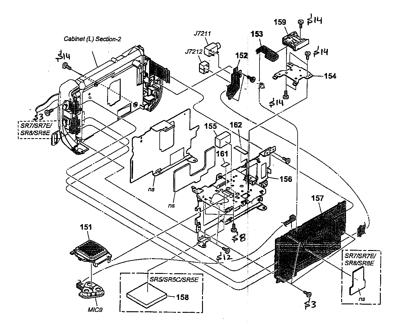 Sony HDR-SR8 cabinet left 1 diagram
