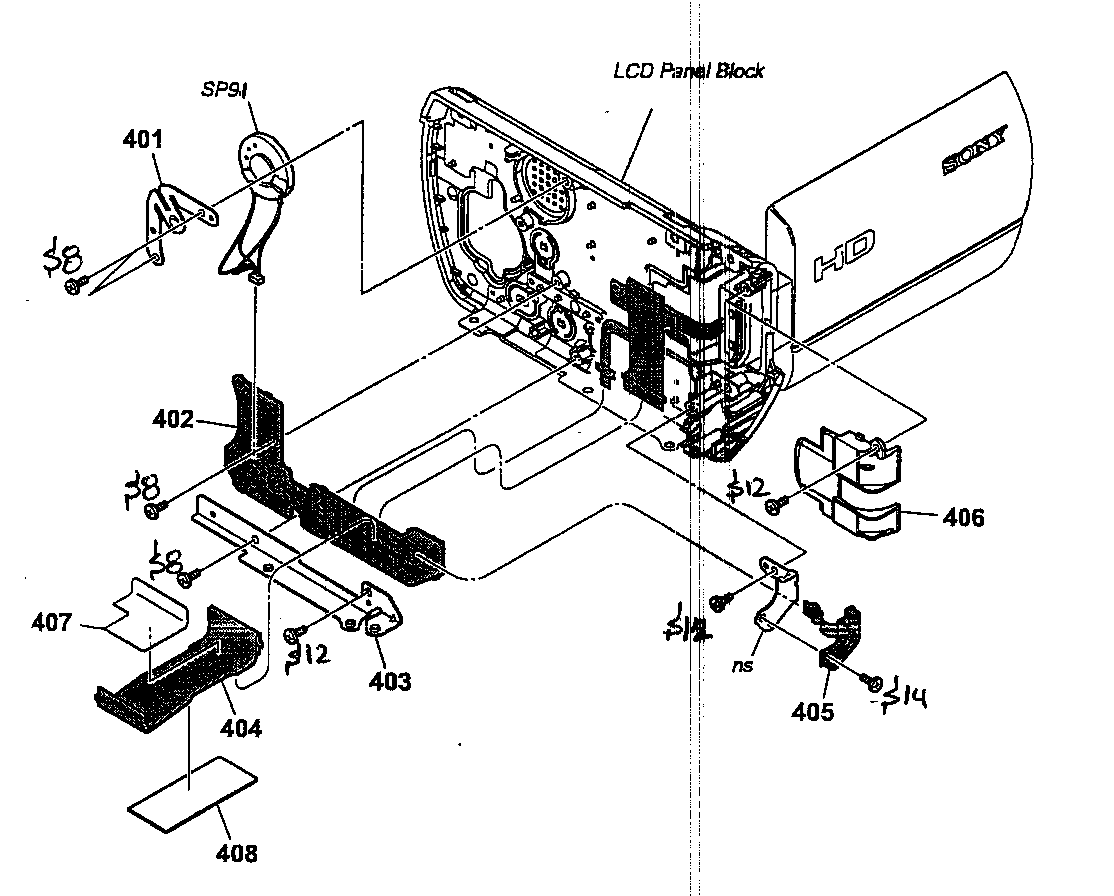 Sony HDR-SR8 cabinet right diagram