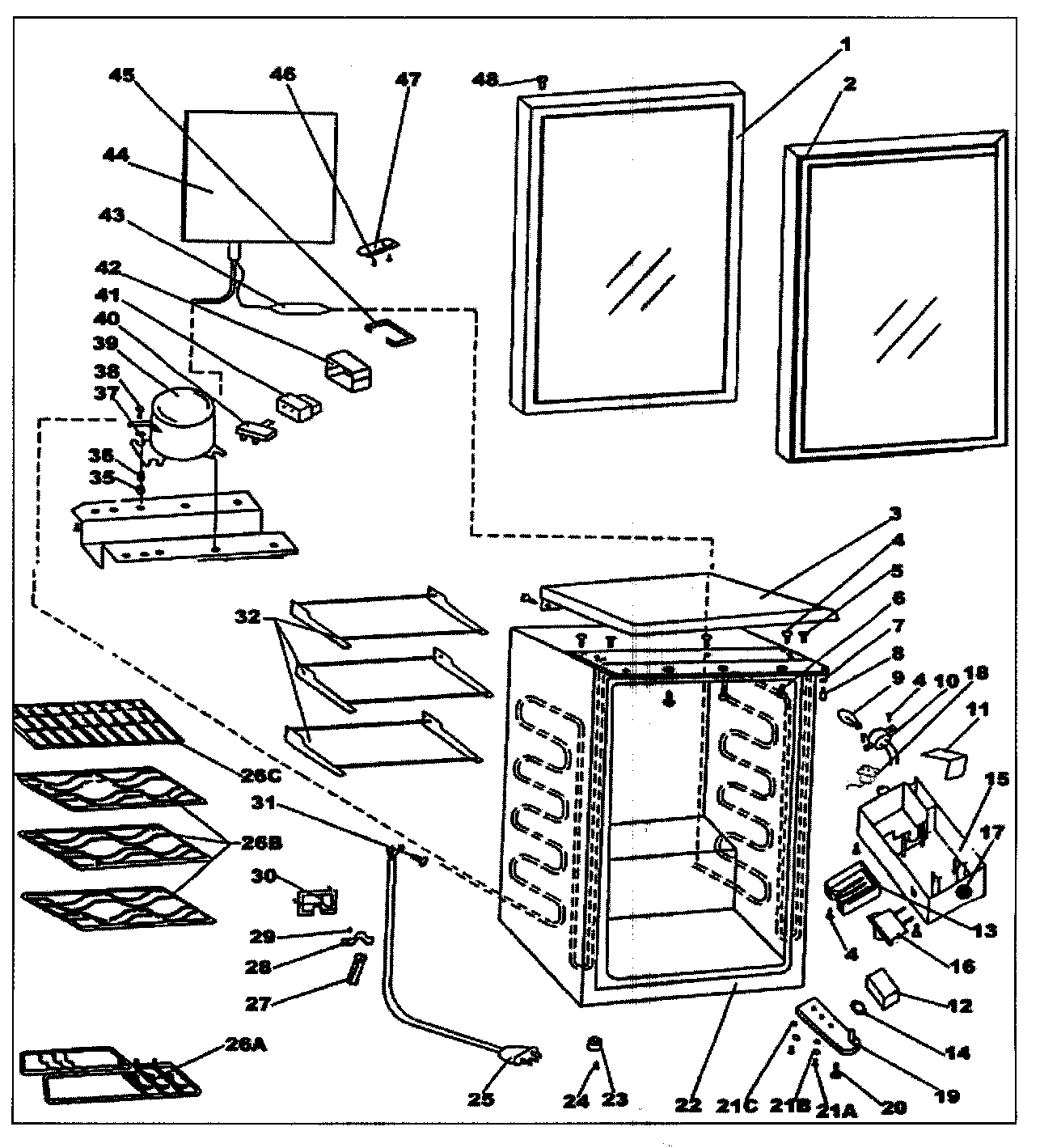 Danby DWC440W cabinet parts diagram