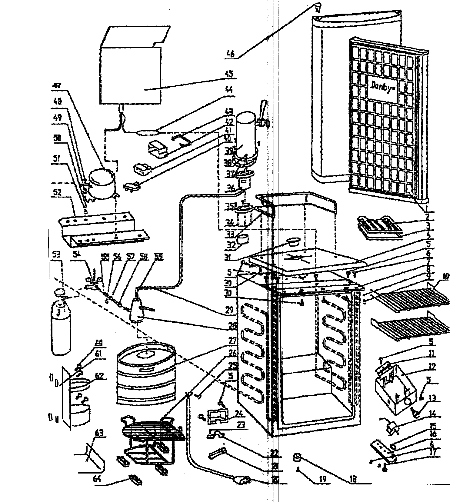 Danby DKC445BL cabinet parts diagram