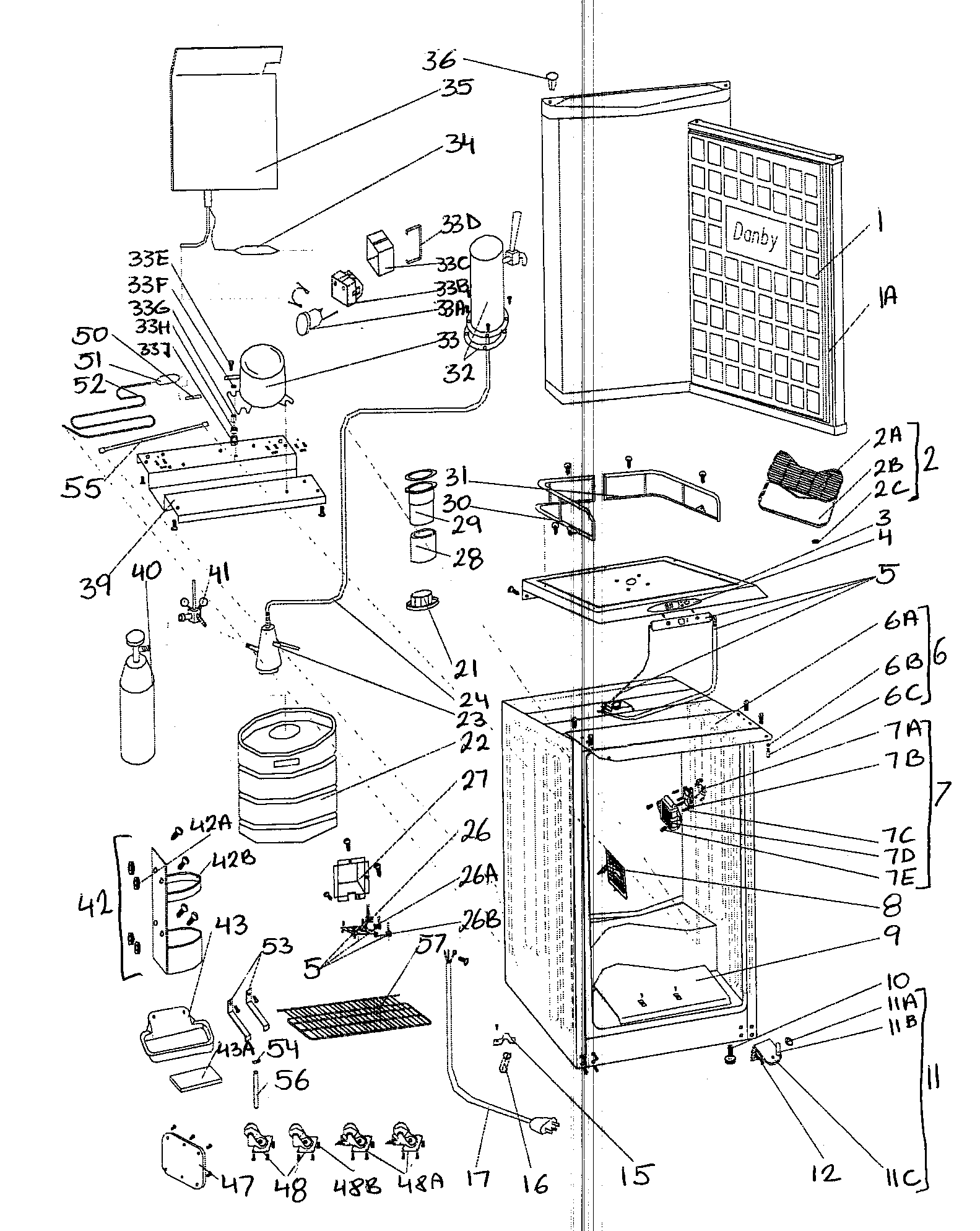 Danby DKC586BL cabinet parts diagram