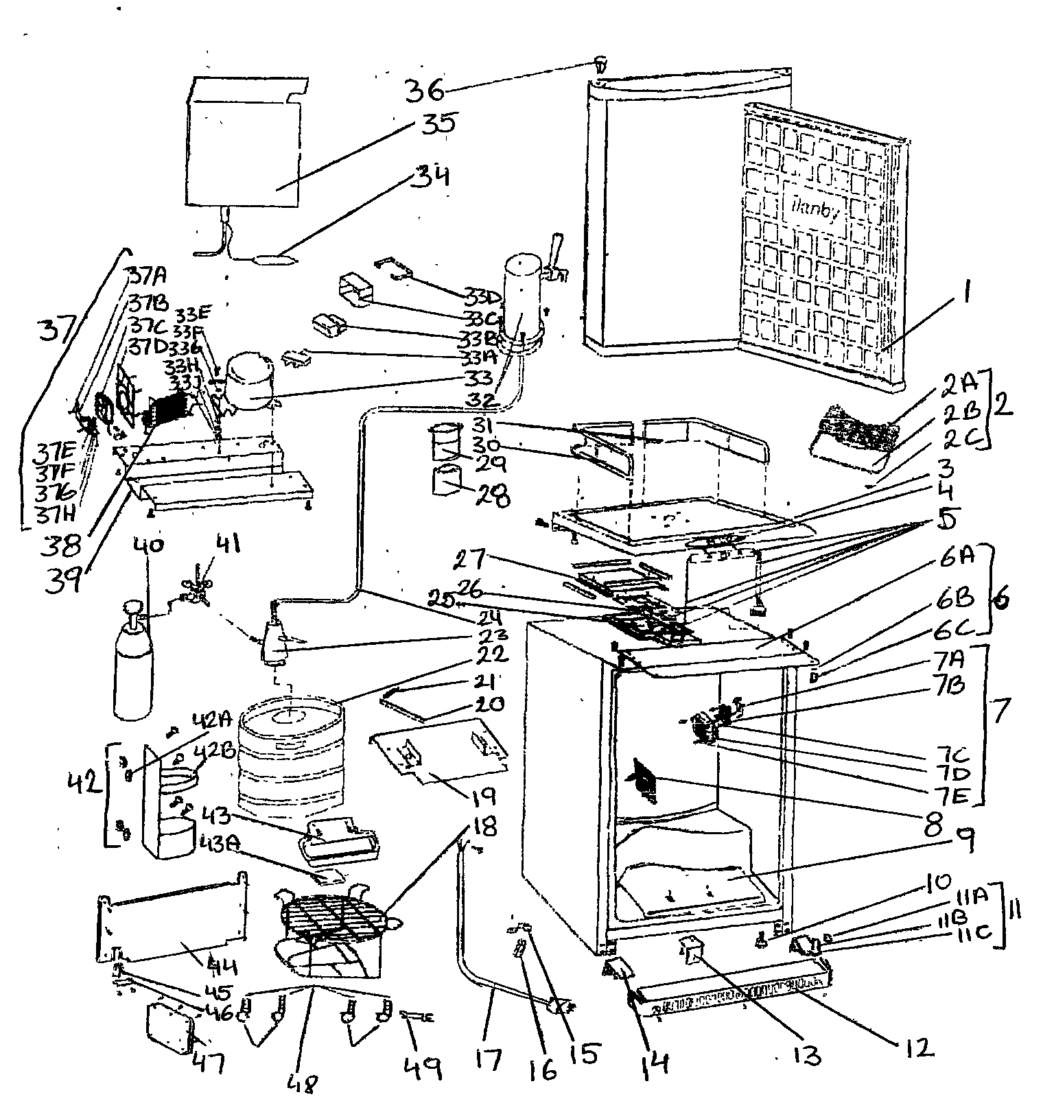 Danby DKC644BLS1 cabinet parts diagram