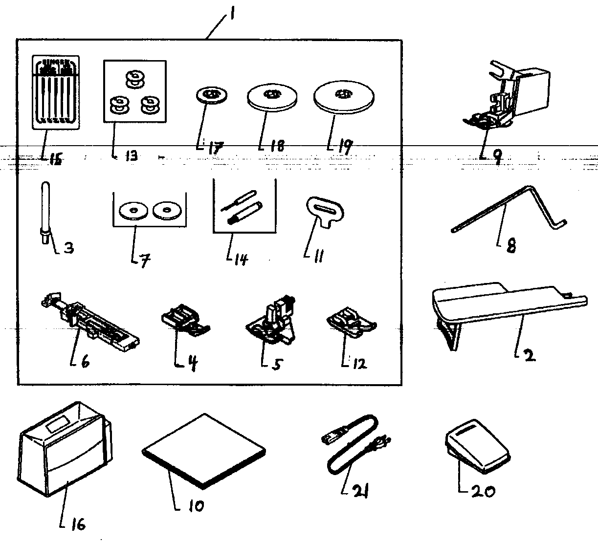 Singer 7436 accessory 1 diagram