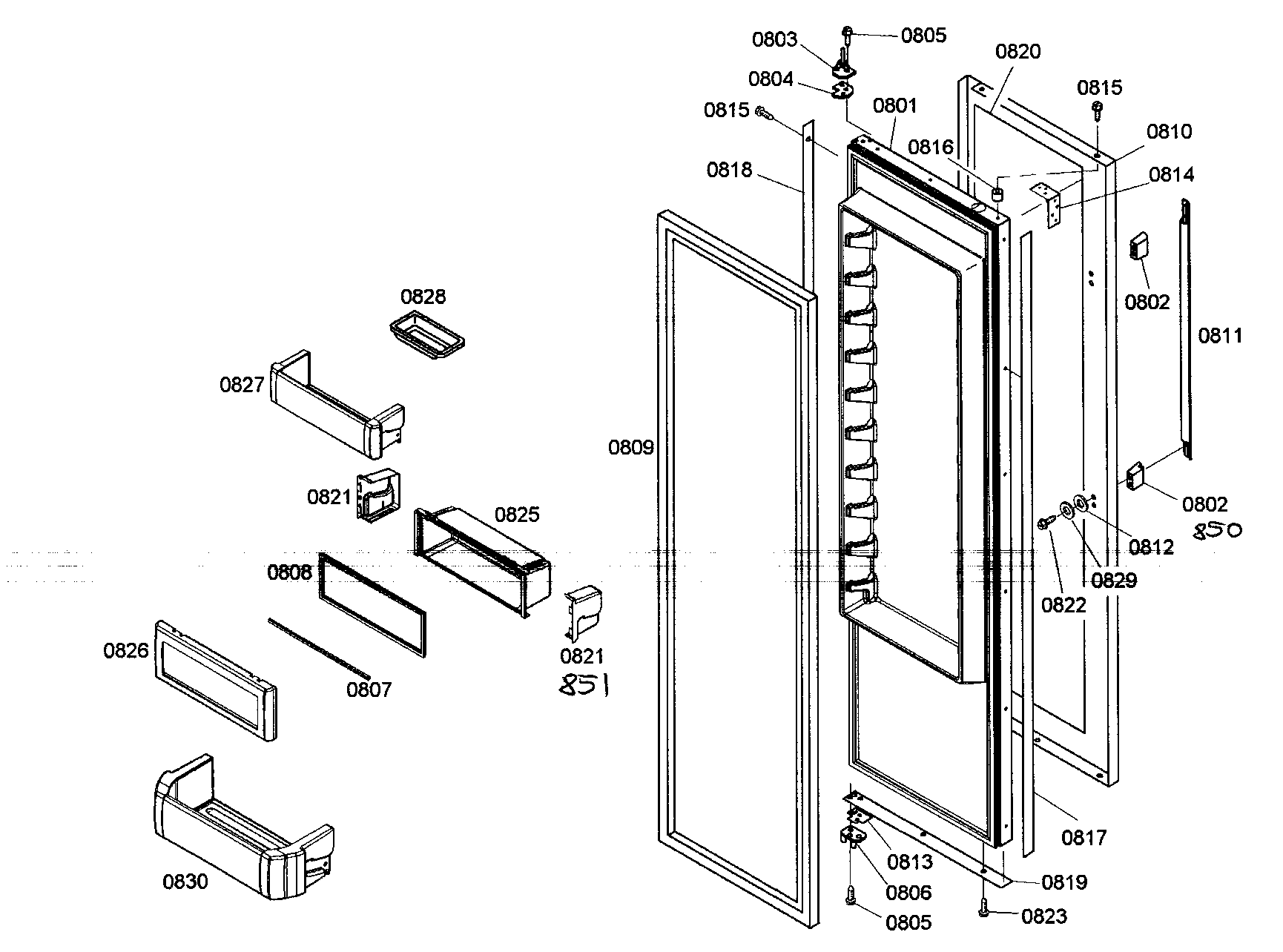 Thermador KBUIT4255E/01 referigerator door diagram