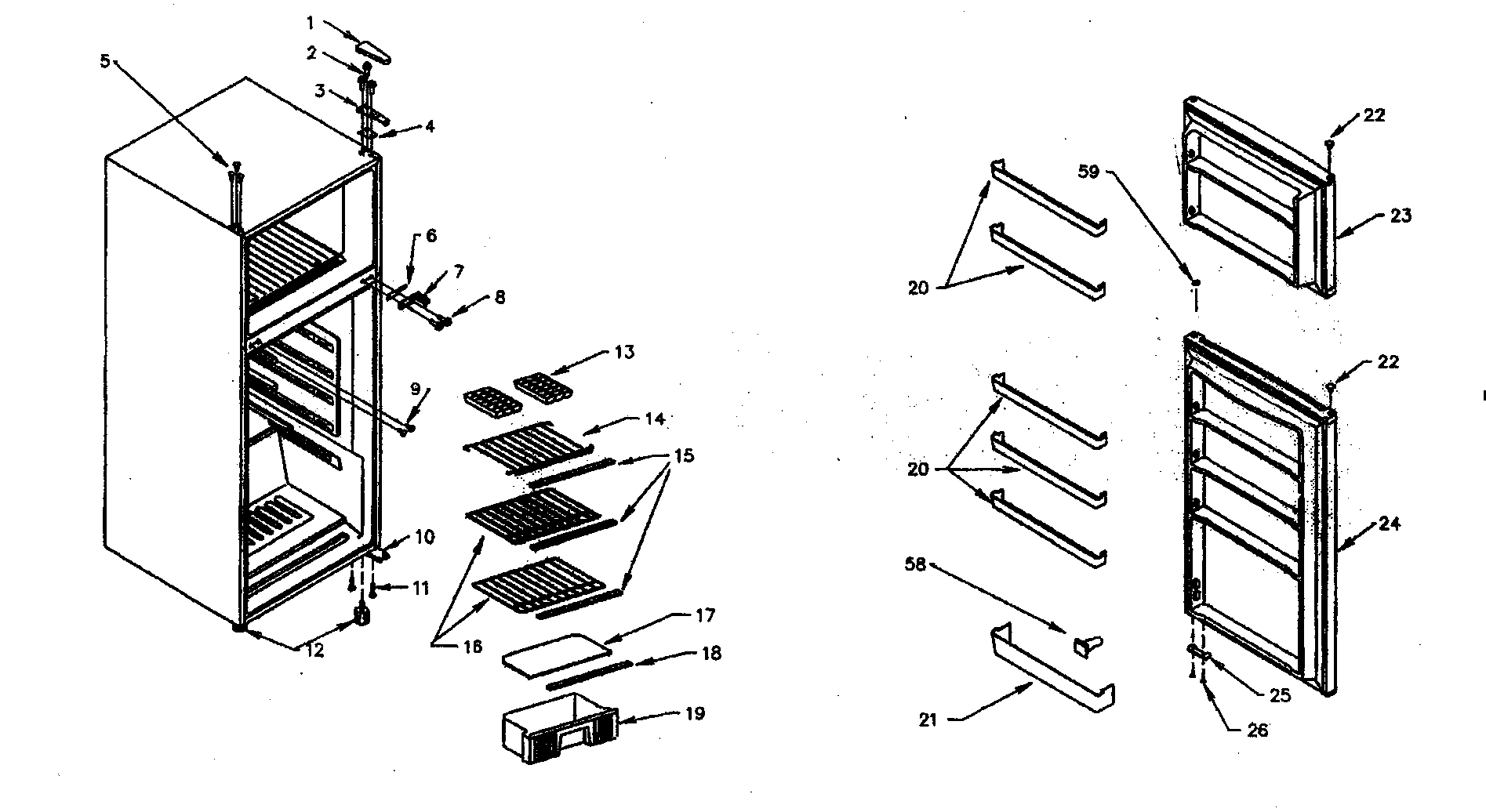 Kenmore 303075 cabinet parts/door assy diagram