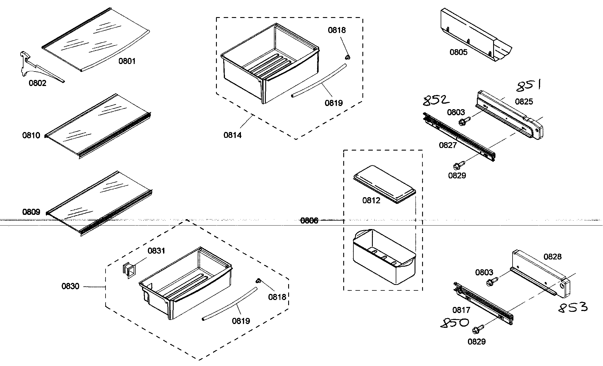 Thermador KBUDT4865E/01 shelf assy 1 diagram