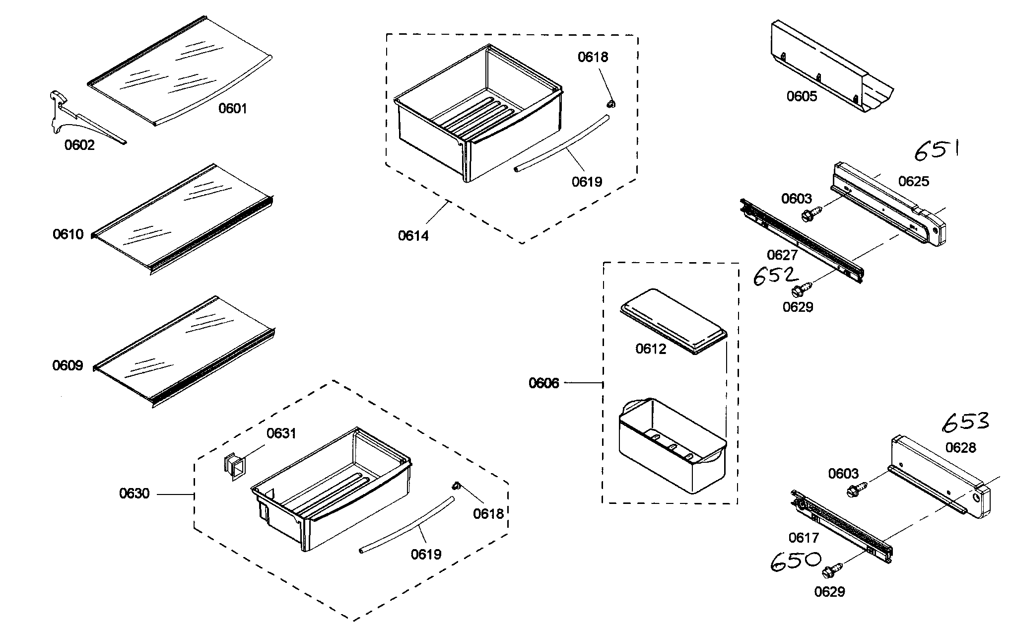 Thermador KBUIT4875E01 shelf assy 1 diagram