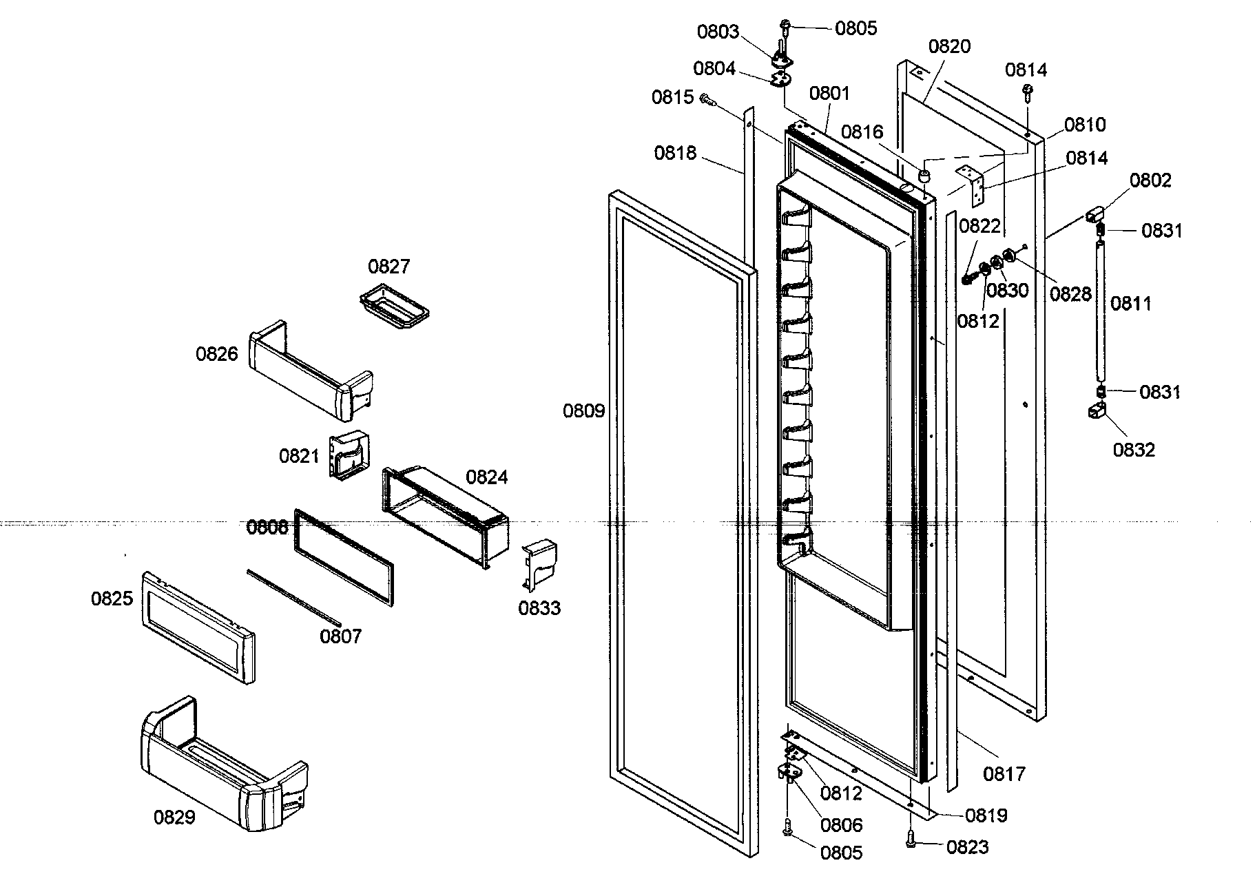 Thermador KBUIT4855E/01 door assy 1 diagram
