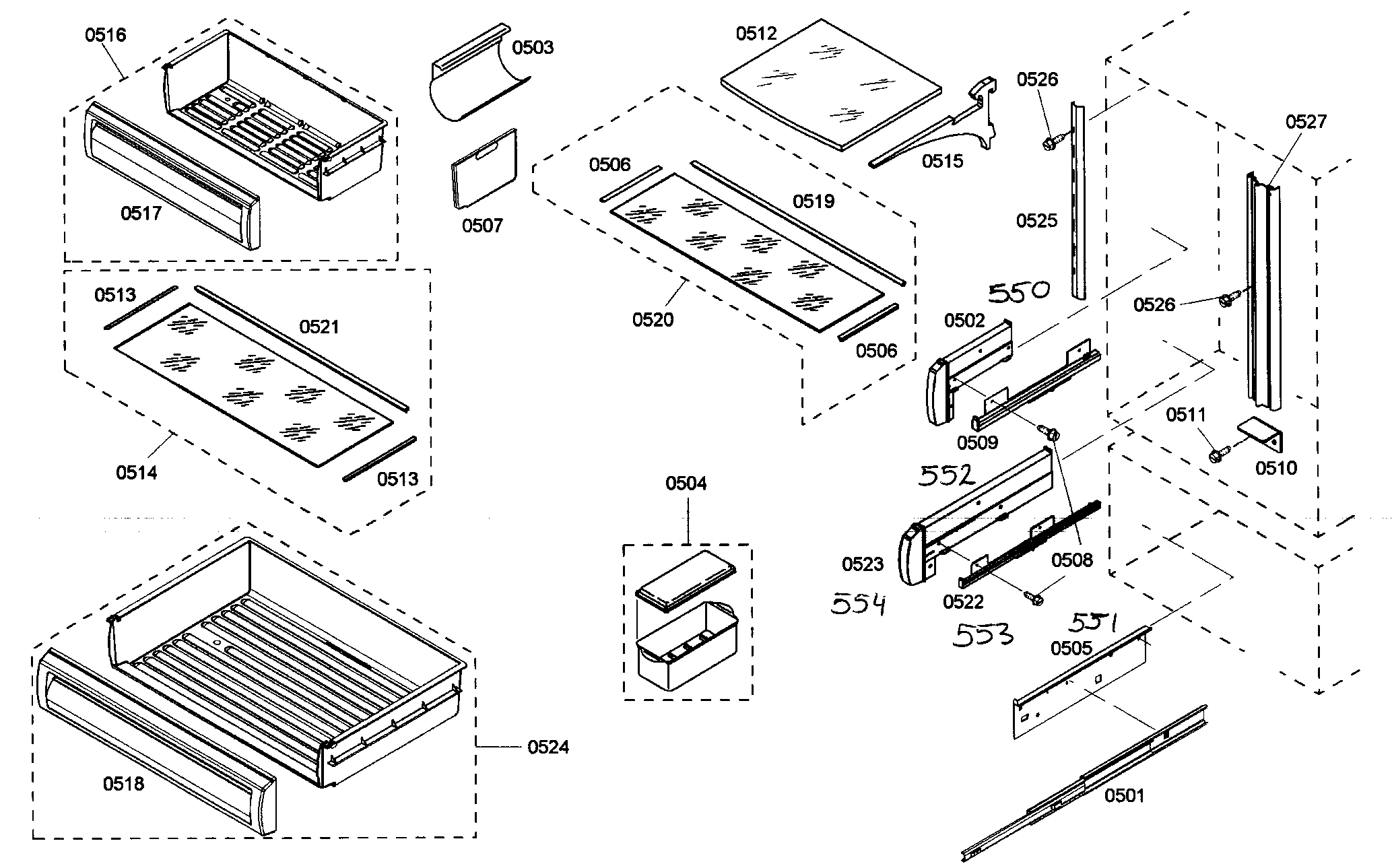 Thermador KBURT3675E01 shelfs diagram
