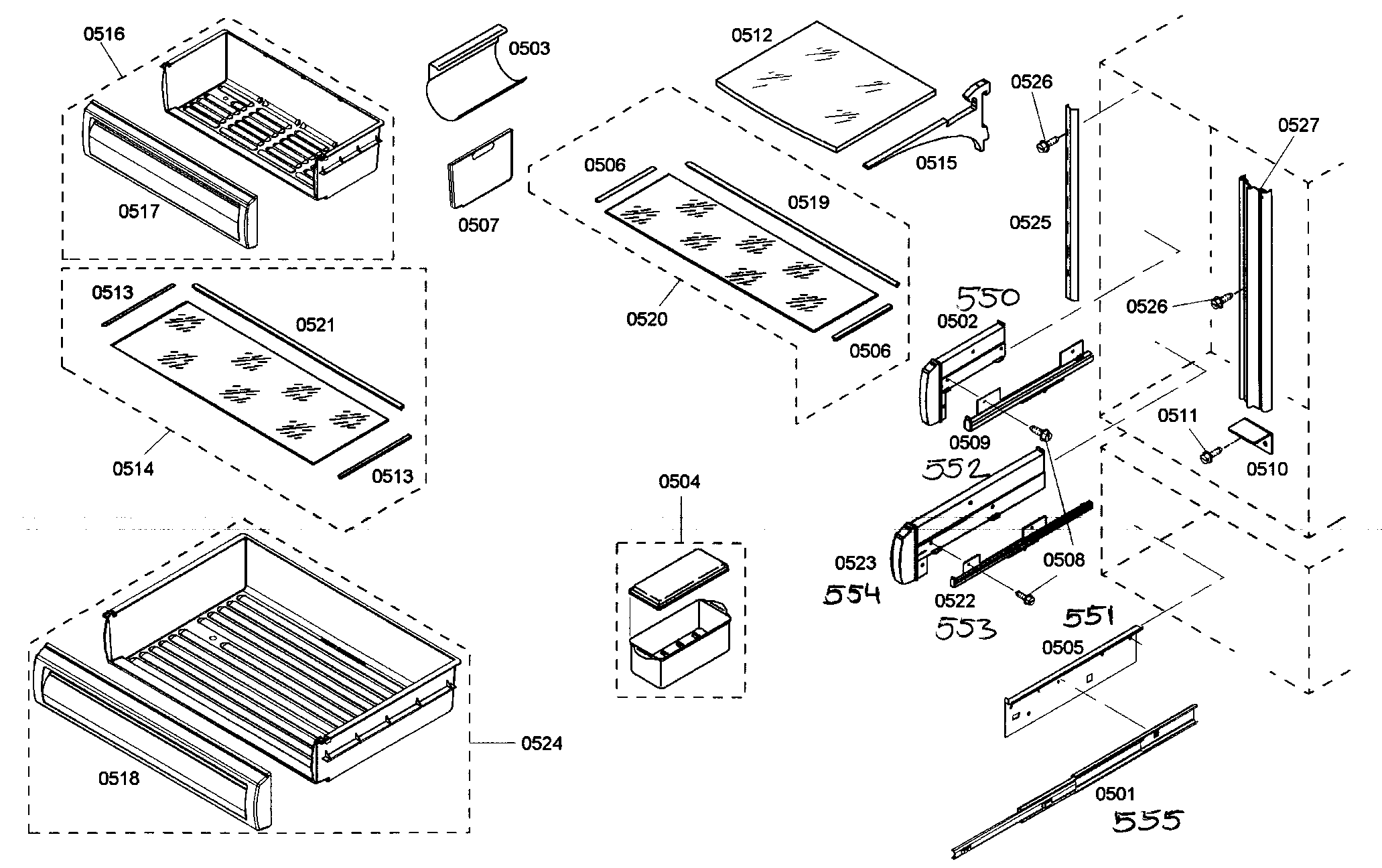 Thermador KBULT3675E01 shelfs diagram