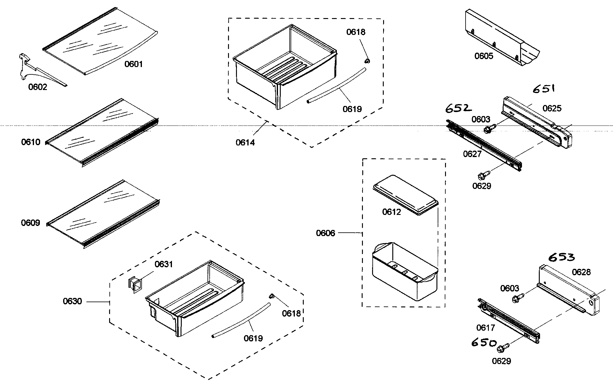 Thermador KBUIT4275E/01 shelfs 1 diagram