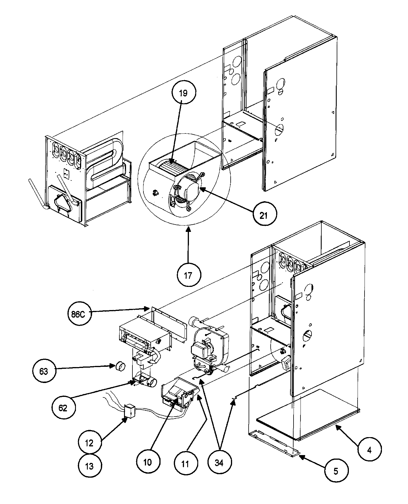 Carrier 58MVP040F15114 cabinet parts 1 diagram