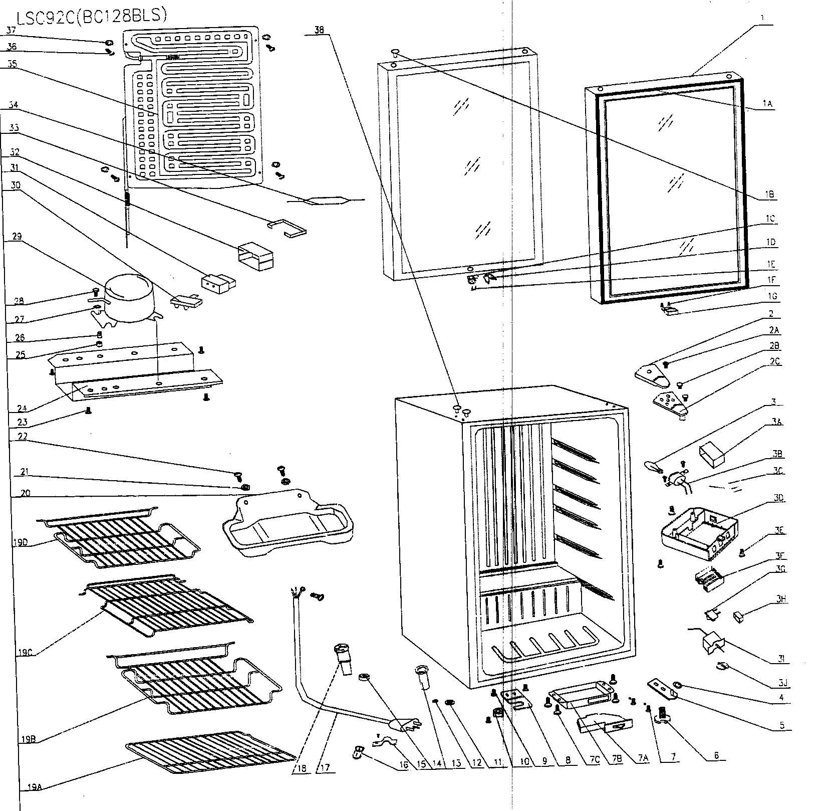 Danby DBC128BLS cabinet parts diagram
