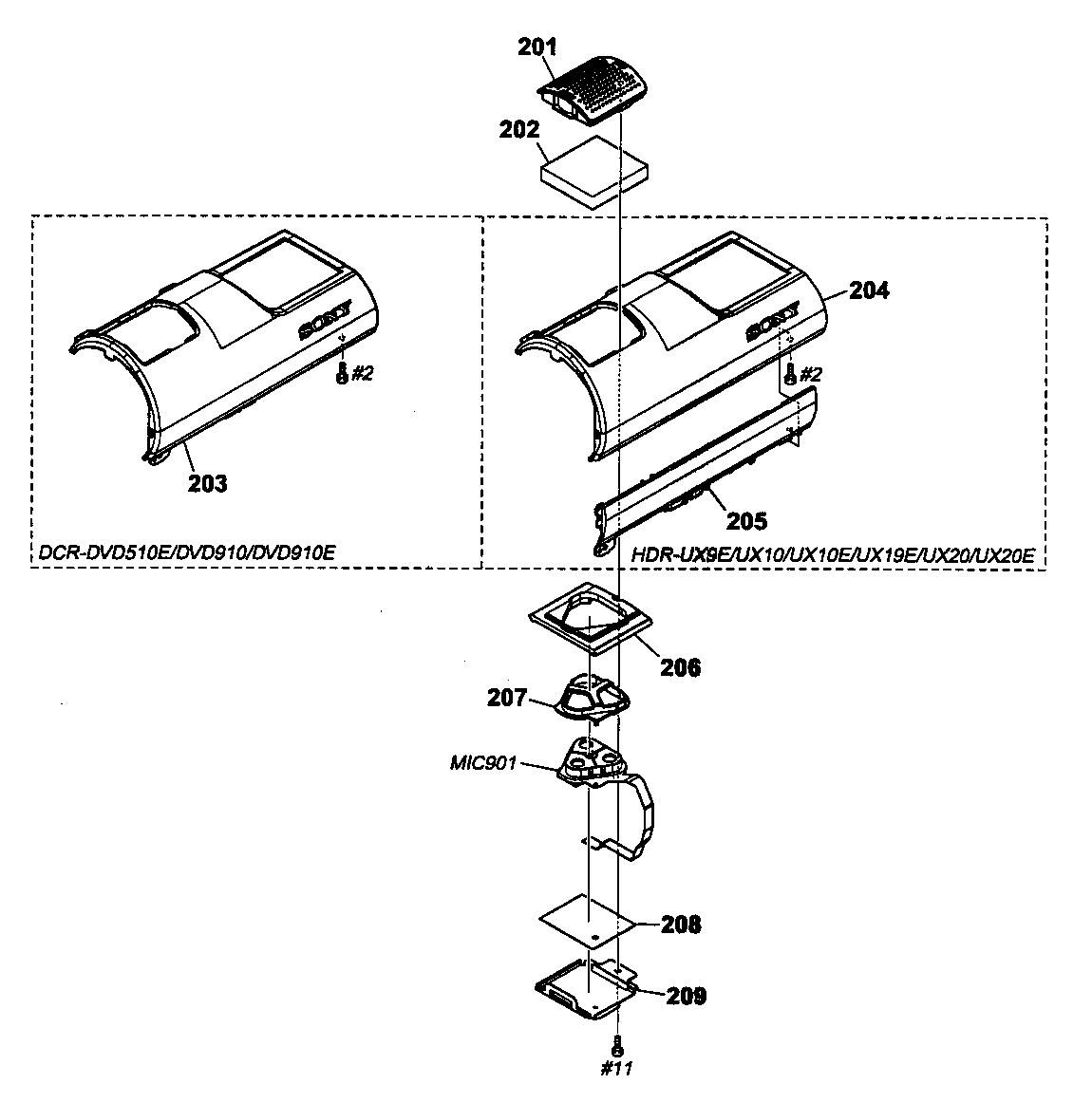 Sony HDR-UX10 cabinet top diagram