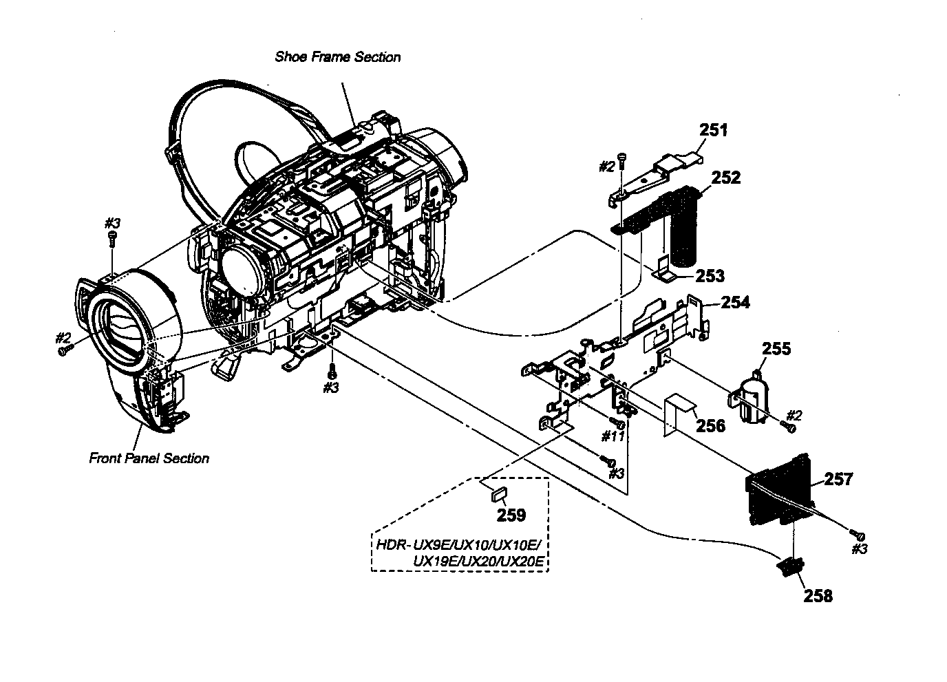 Sony HDR-UX10 midway frame assy diagram