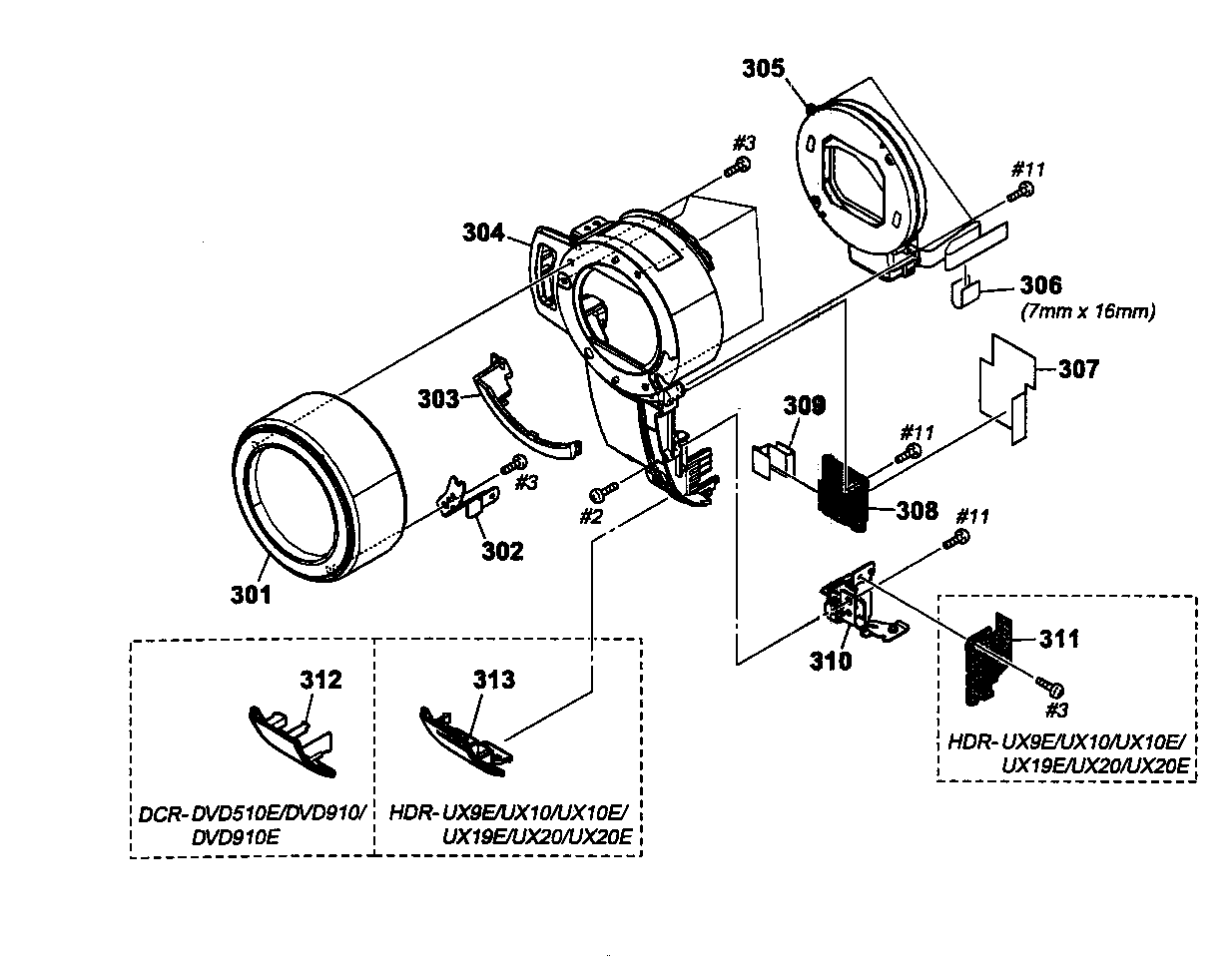 Sony HDR-UX10 front panel assy diagram