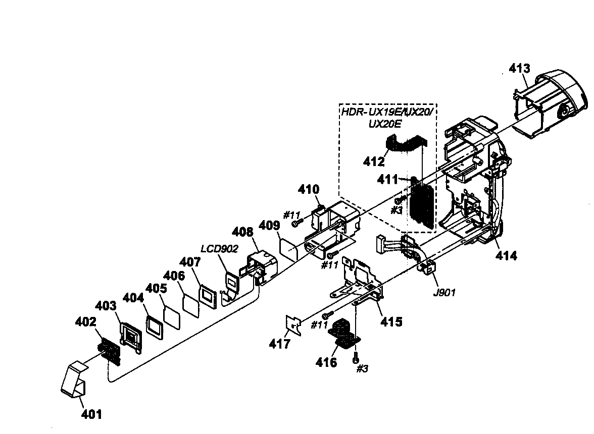 Sony HDR-UX10 bt/evf assy diagram