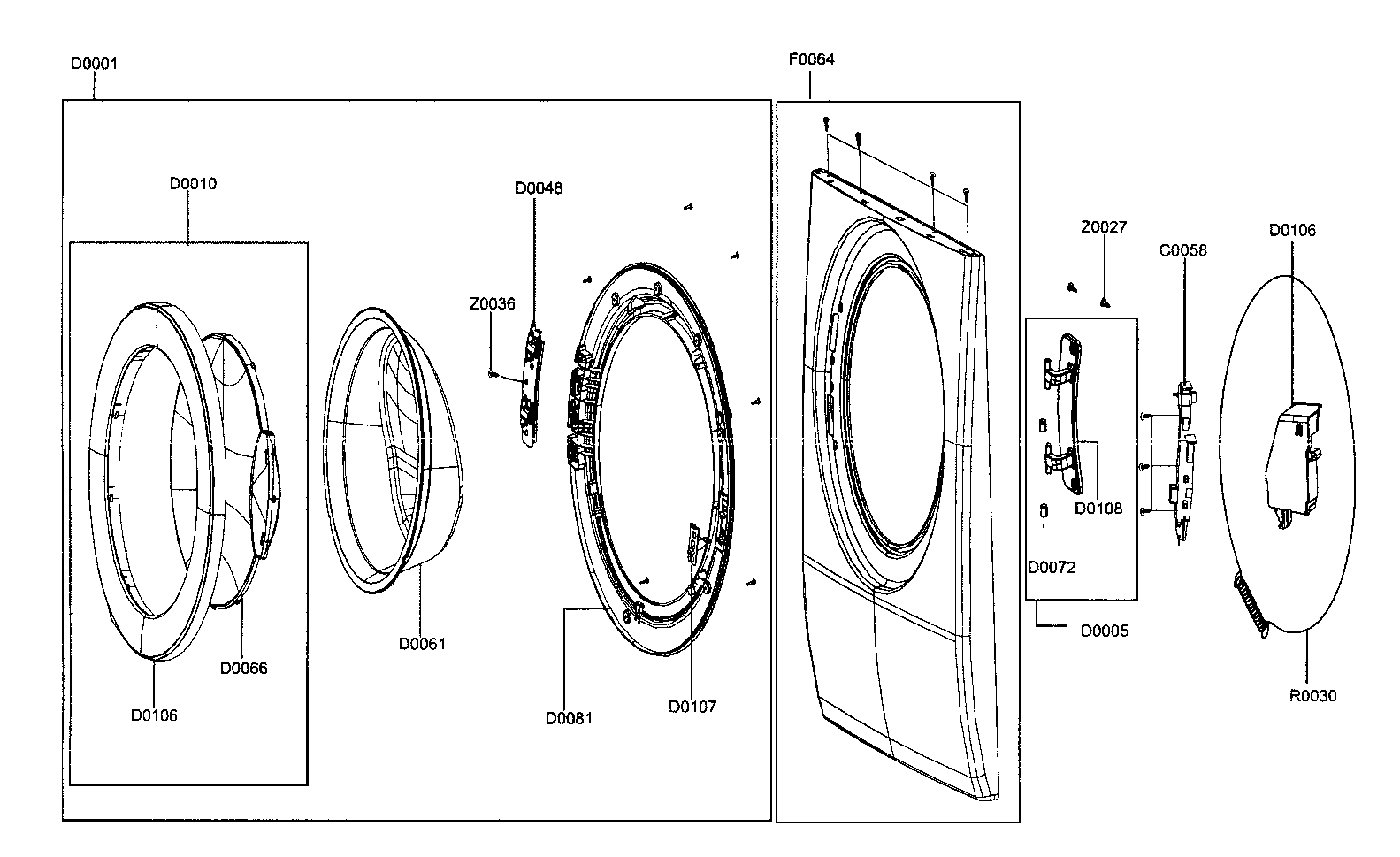 Samsung WF206ANS/XAC door assy diagram