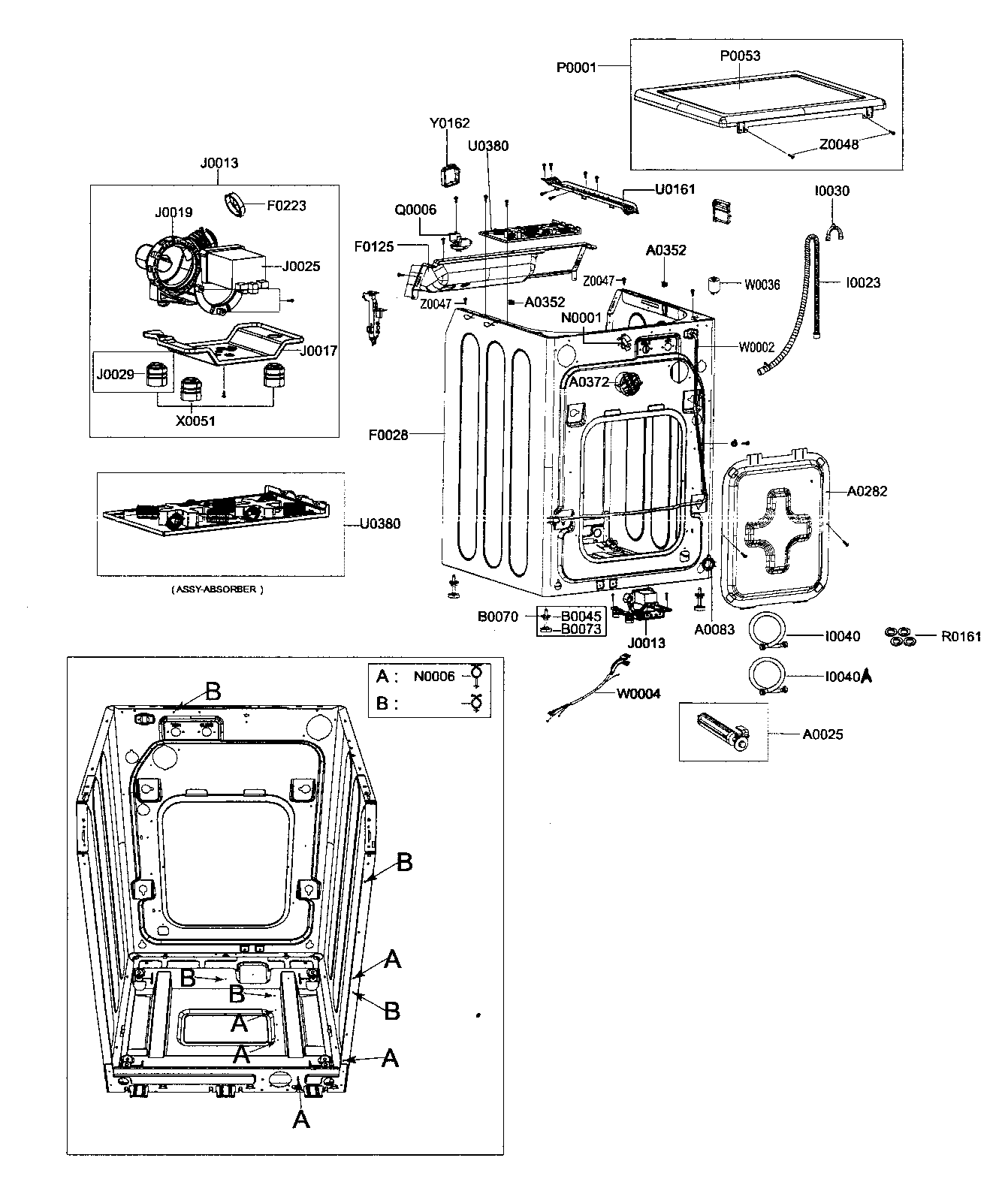 Samsung WF206ANS/XAC frame assy diagram
