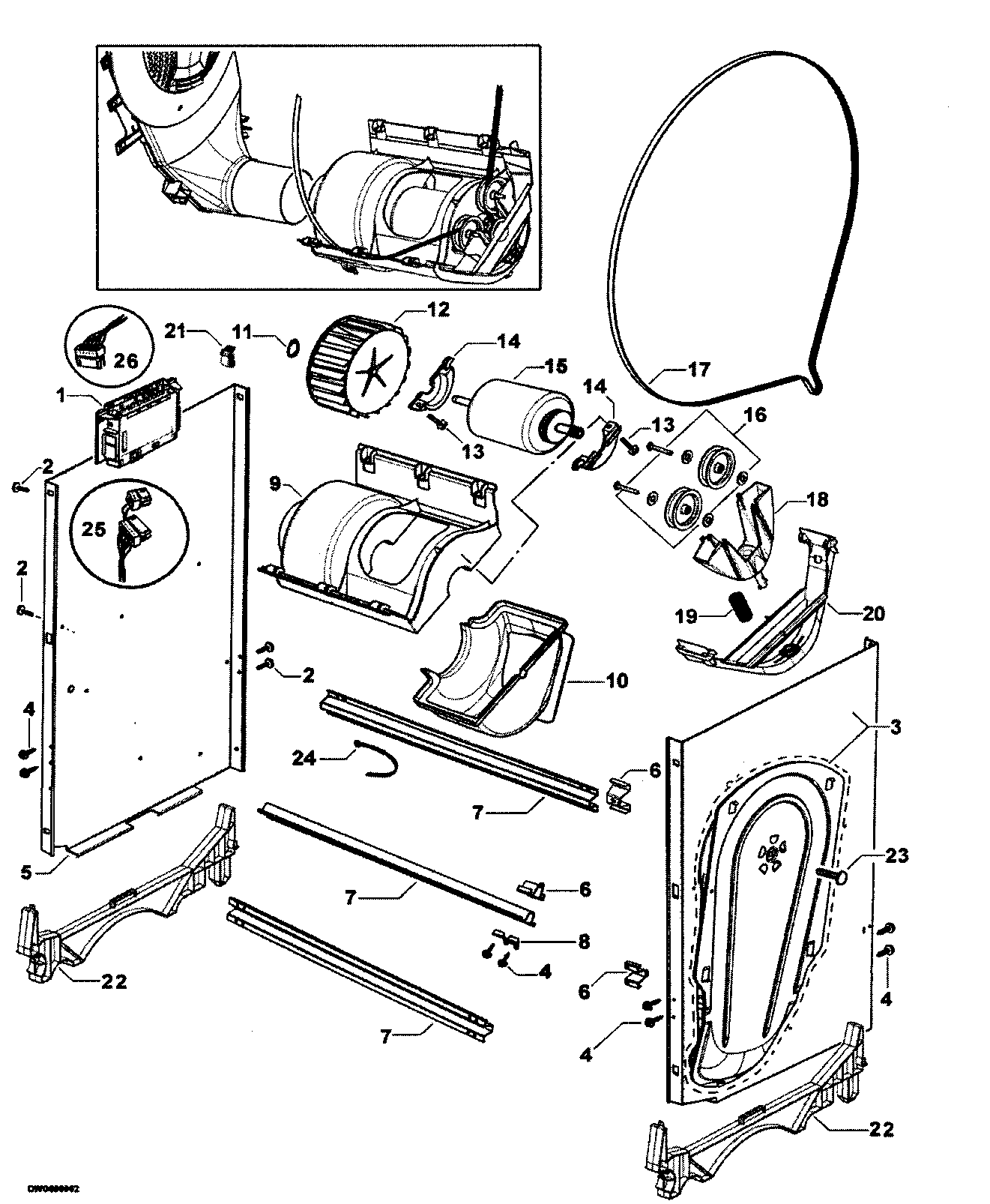 Fisher & Paykel DG62T27DW1-96127A chassis components/motor assy diagram