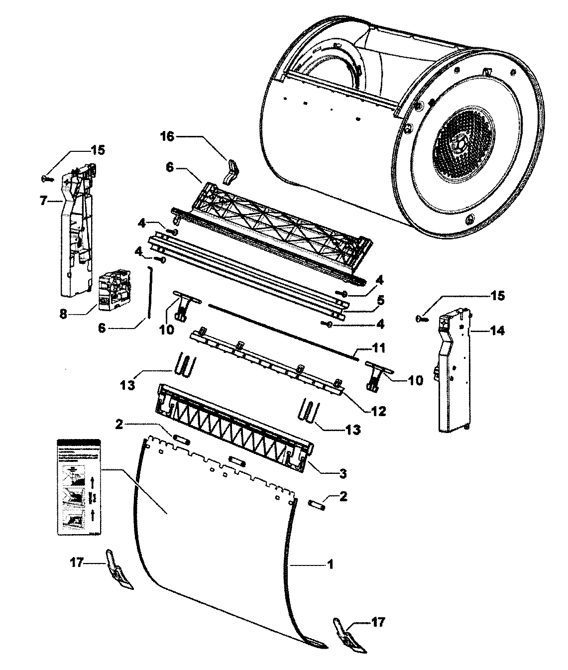 Fisher & Paykel DG62T27DW1-96127A subdeck assy/drum door assy diagram