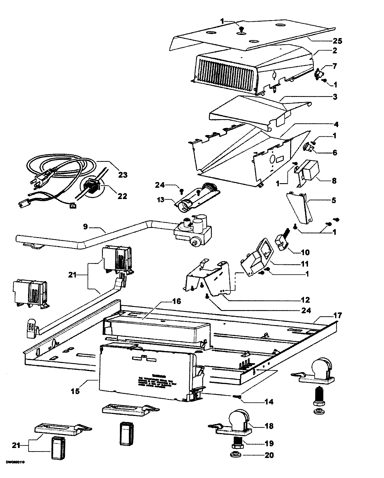 Fisher & Paykel DG62T27DW1-96127A base panel/components diagram