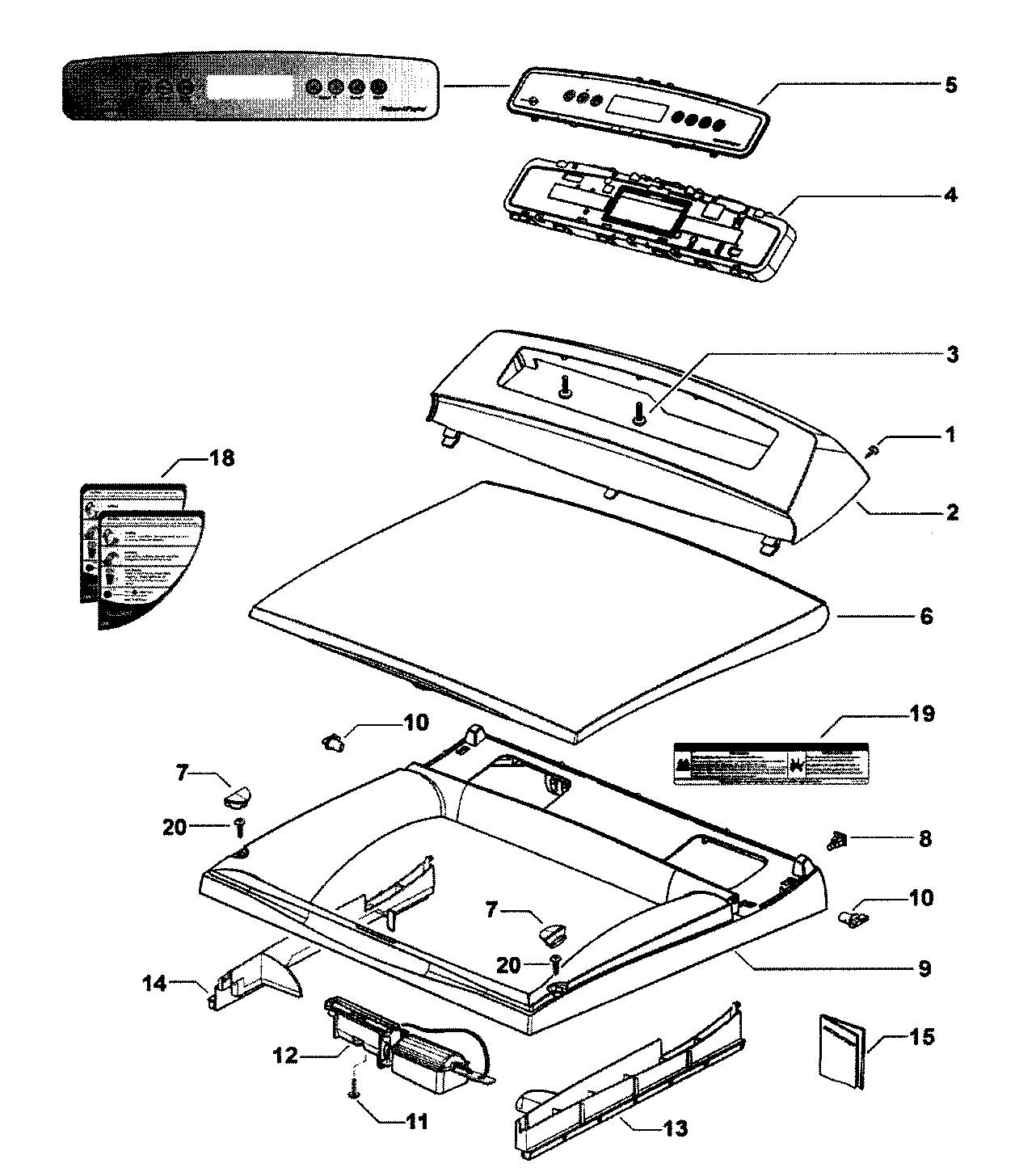 Fisher & Paykel DG27CW1-96116A top deck/electronics diagram
