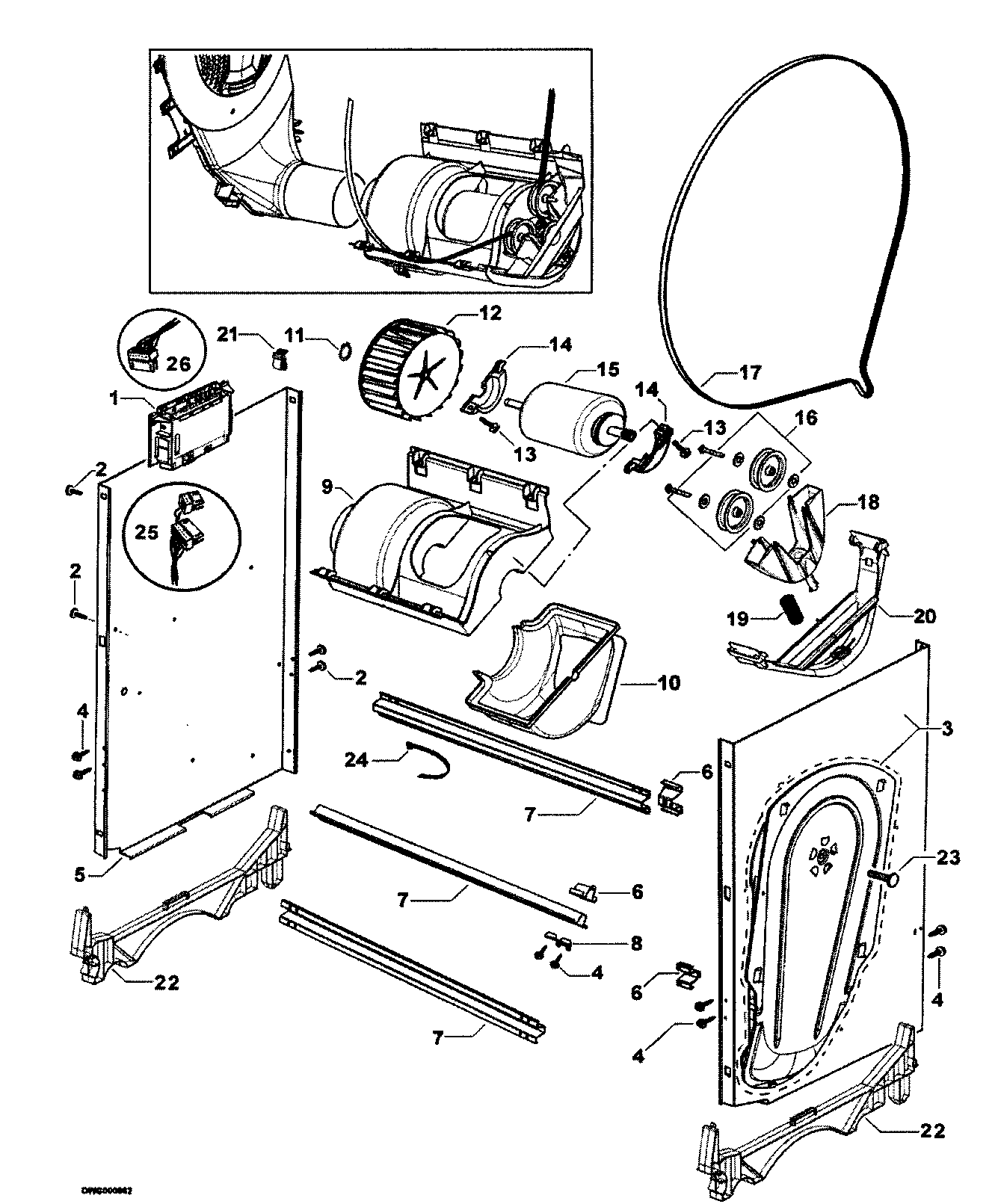 Fisher & Paykel DG27CW1-96116A chassis compnents/motor assy diagram
