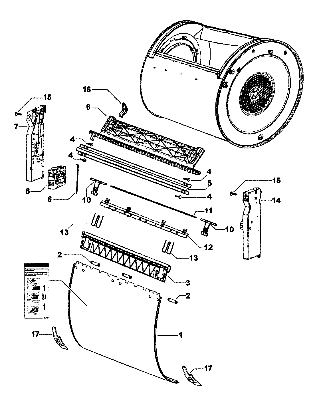 Fisher & Paykel DG27CW1-96116A subdeck assy/drum door assy diagram