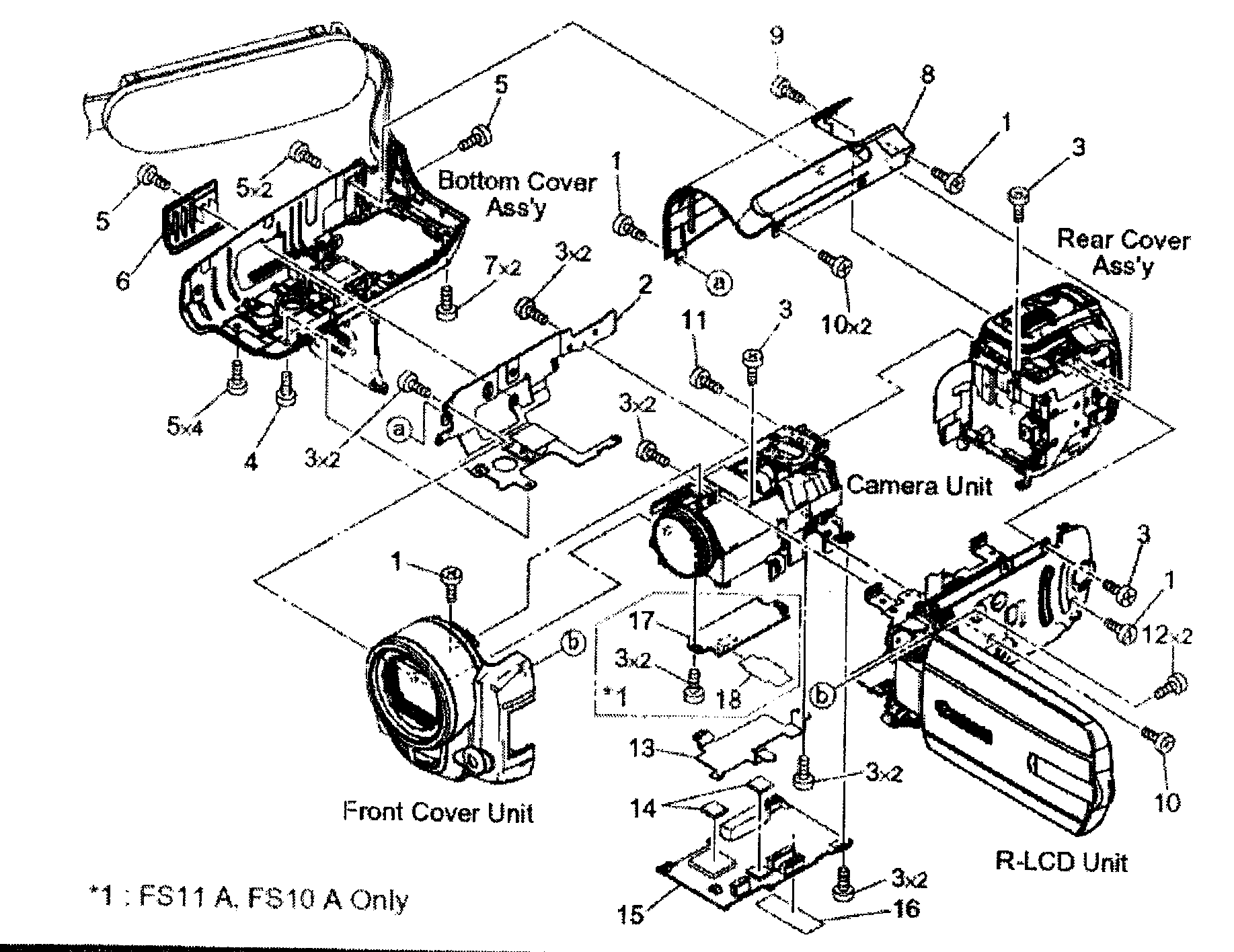Canon FS100A casing parts diagram