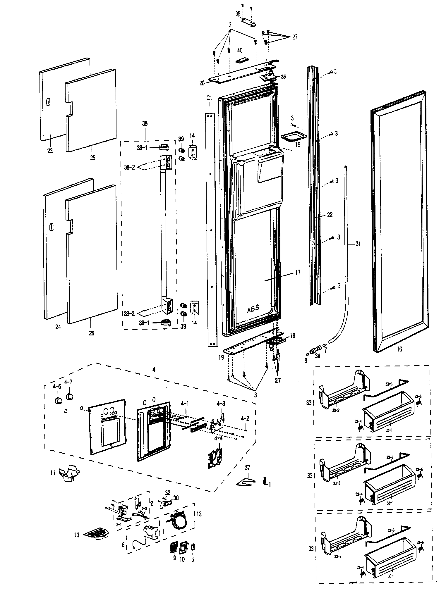 Kenmore Pro 40140483800 freezer door diagram