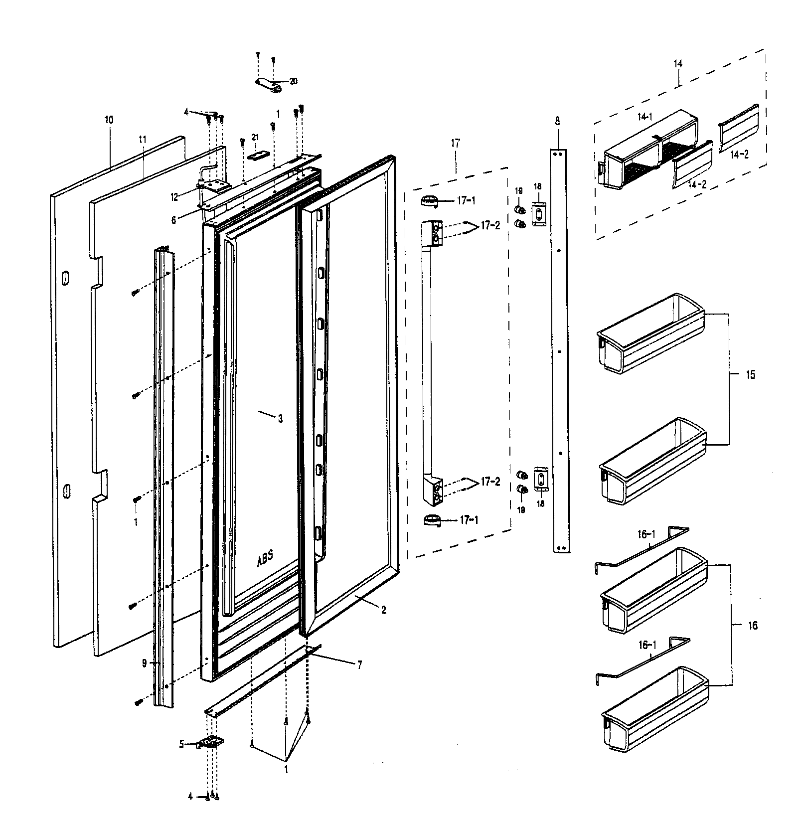 Kenmore Pro 40140483800 refrigerator door diagram
