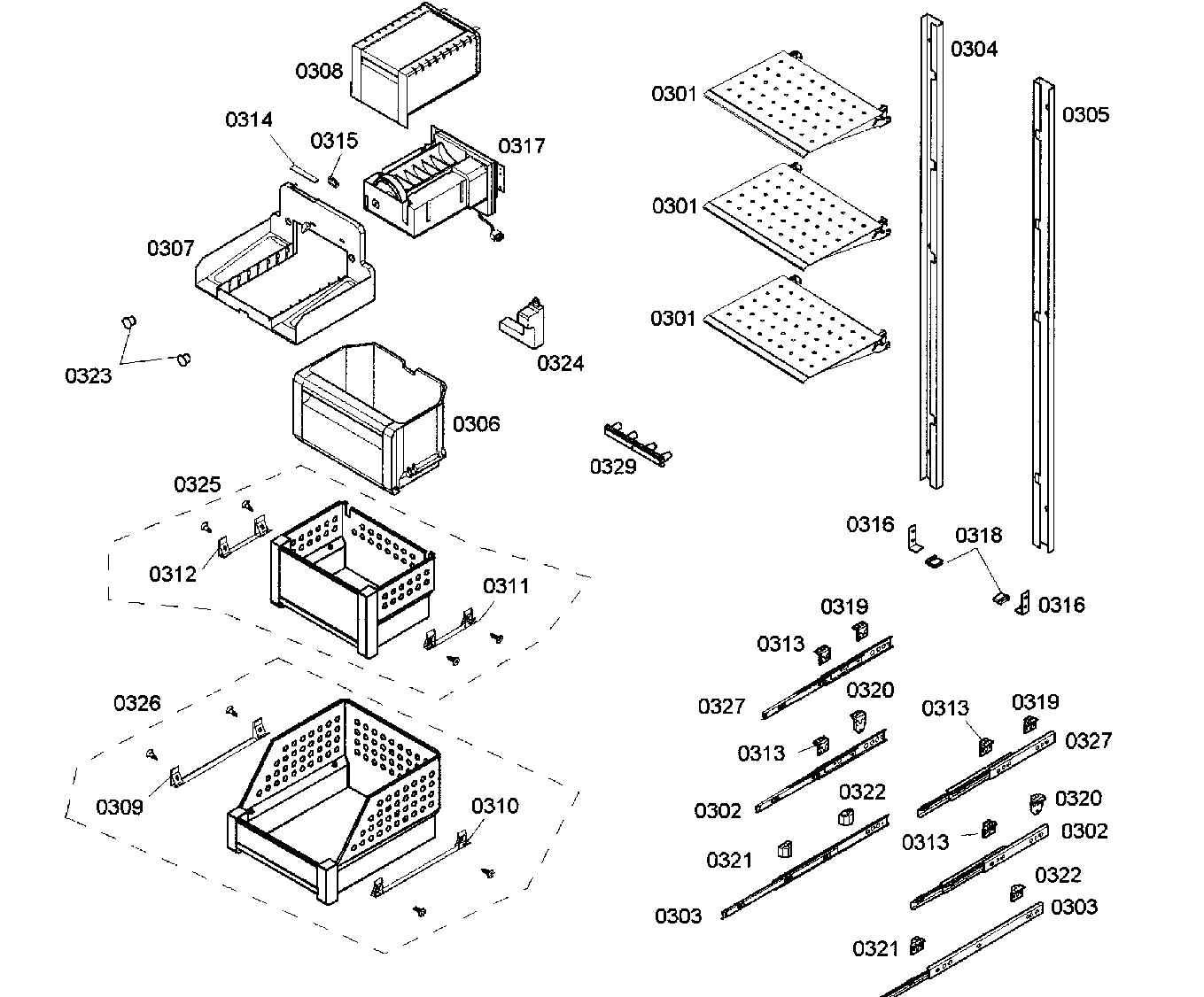 Bosch B18IF70NSP/07 drawers assy diagram