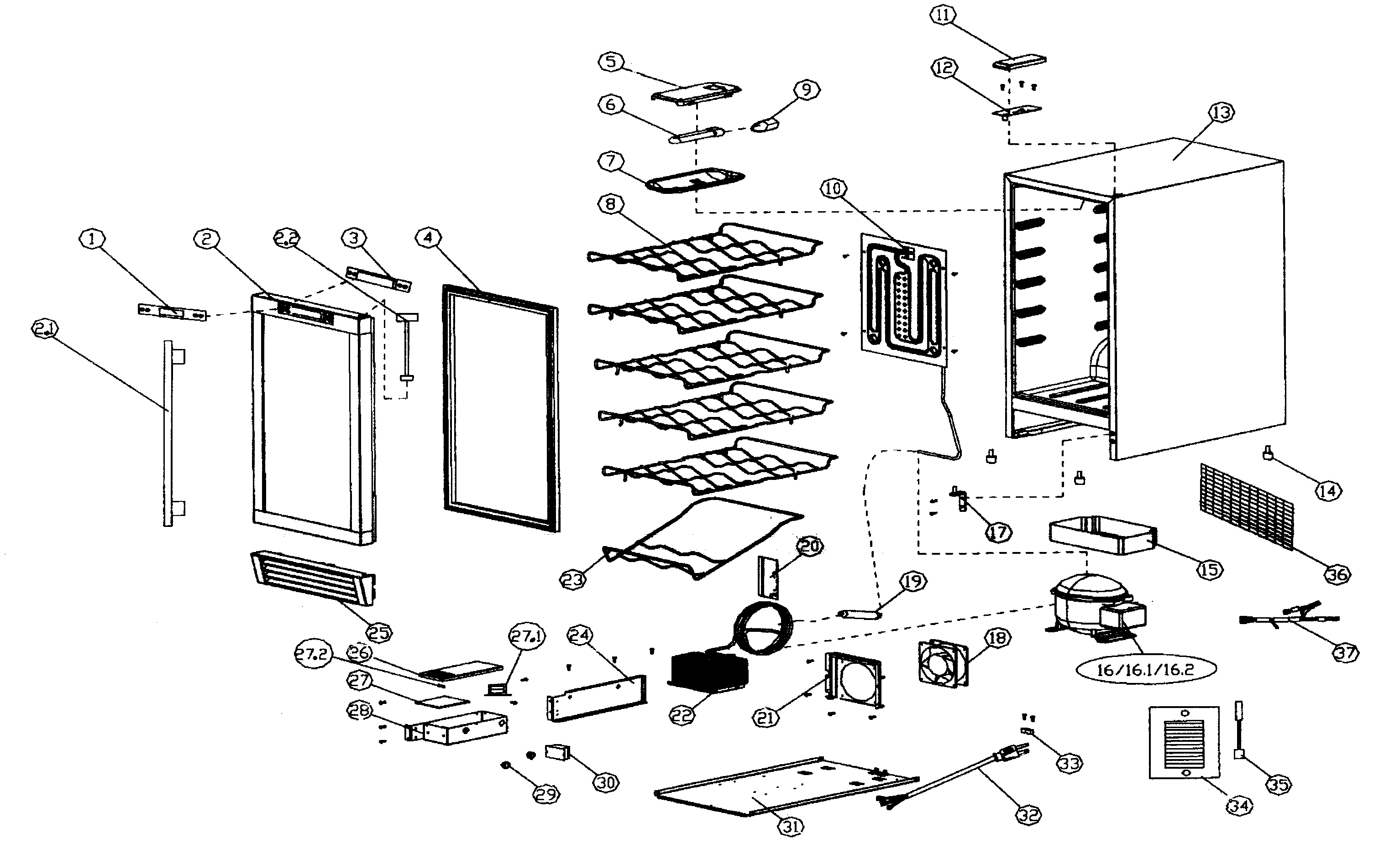 Franklin Chef FWC35 wine cellar diagram