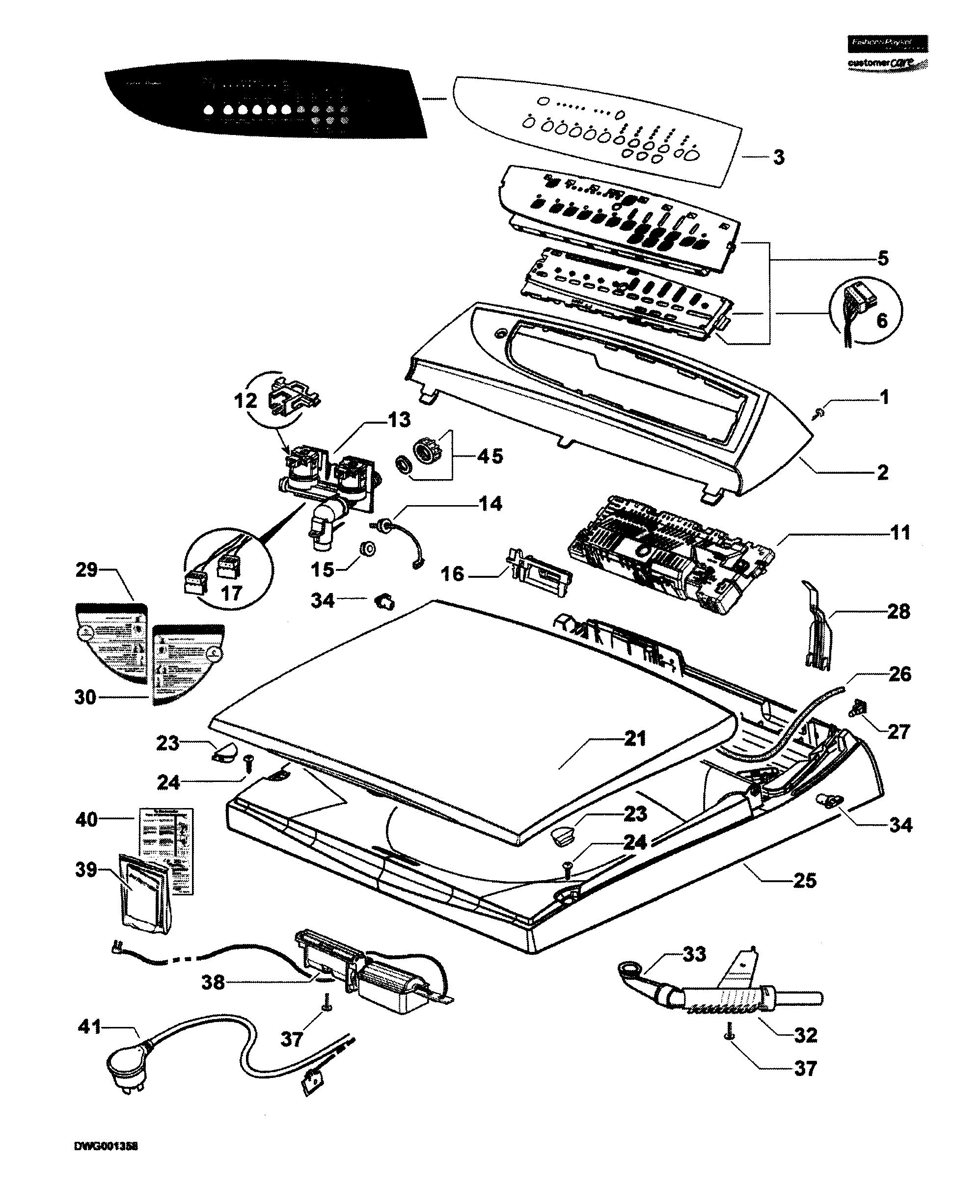 Fisher & Paykel WA37T26GW-96181A top deck assy diagram