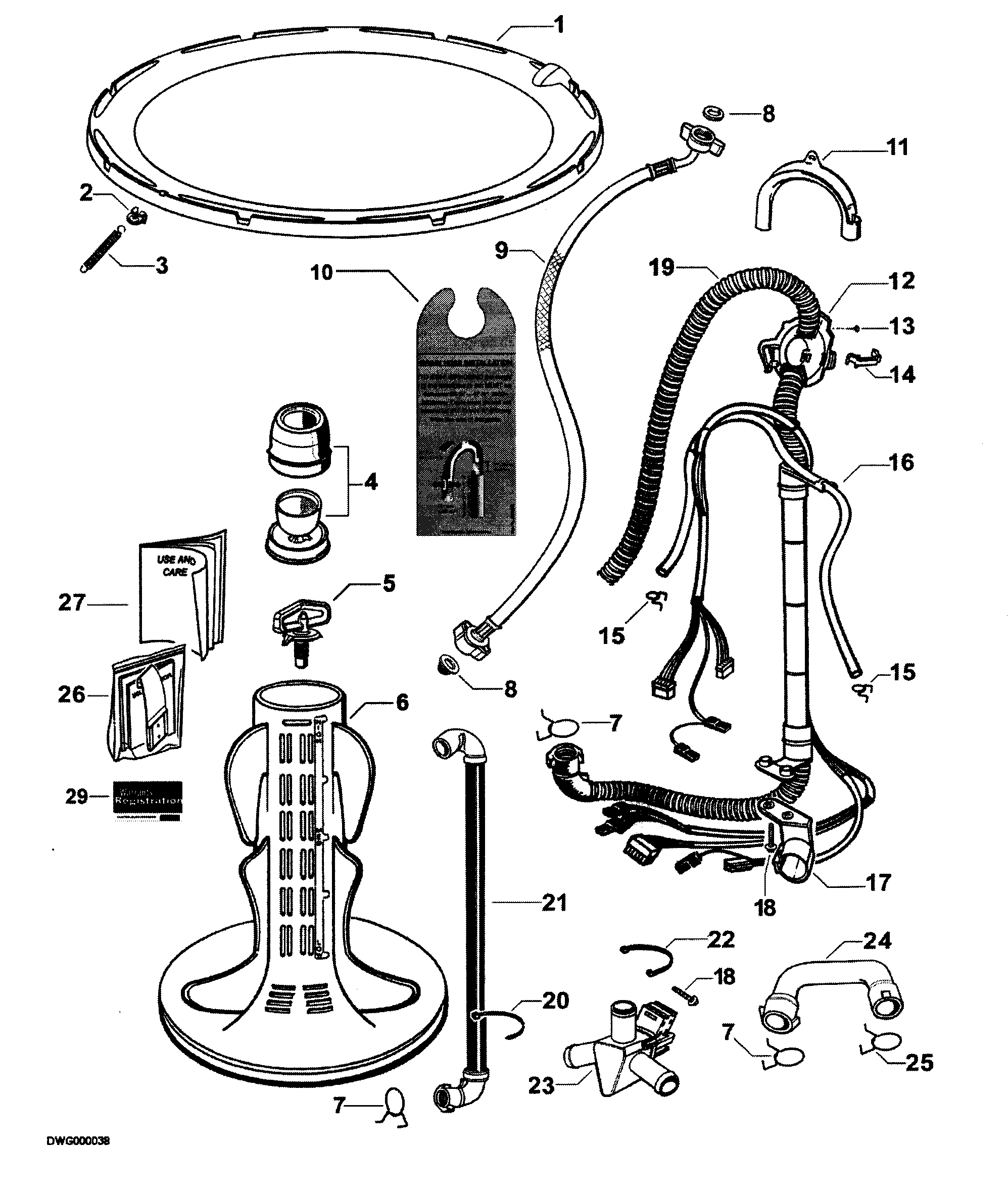 Fisher & Paykel WA37T26GW-96181A agitator assy diagram