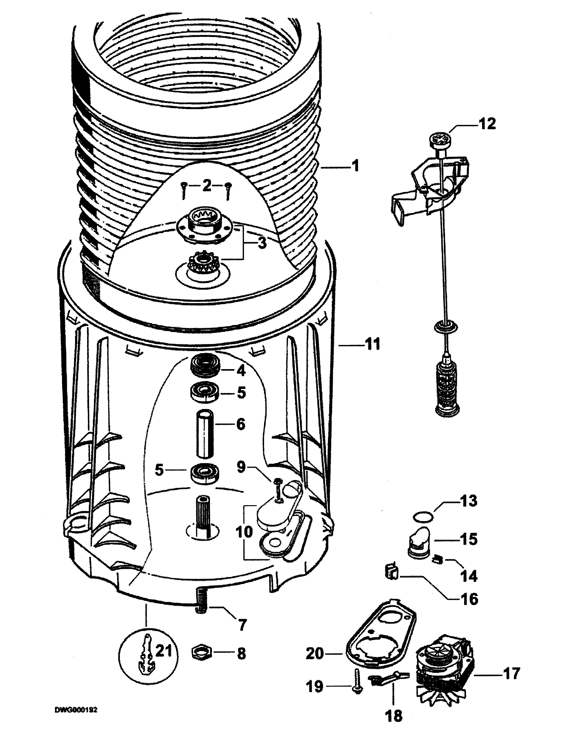 Fisher & Paykel WA37T26GW-96181A bowls/pump assy diagram