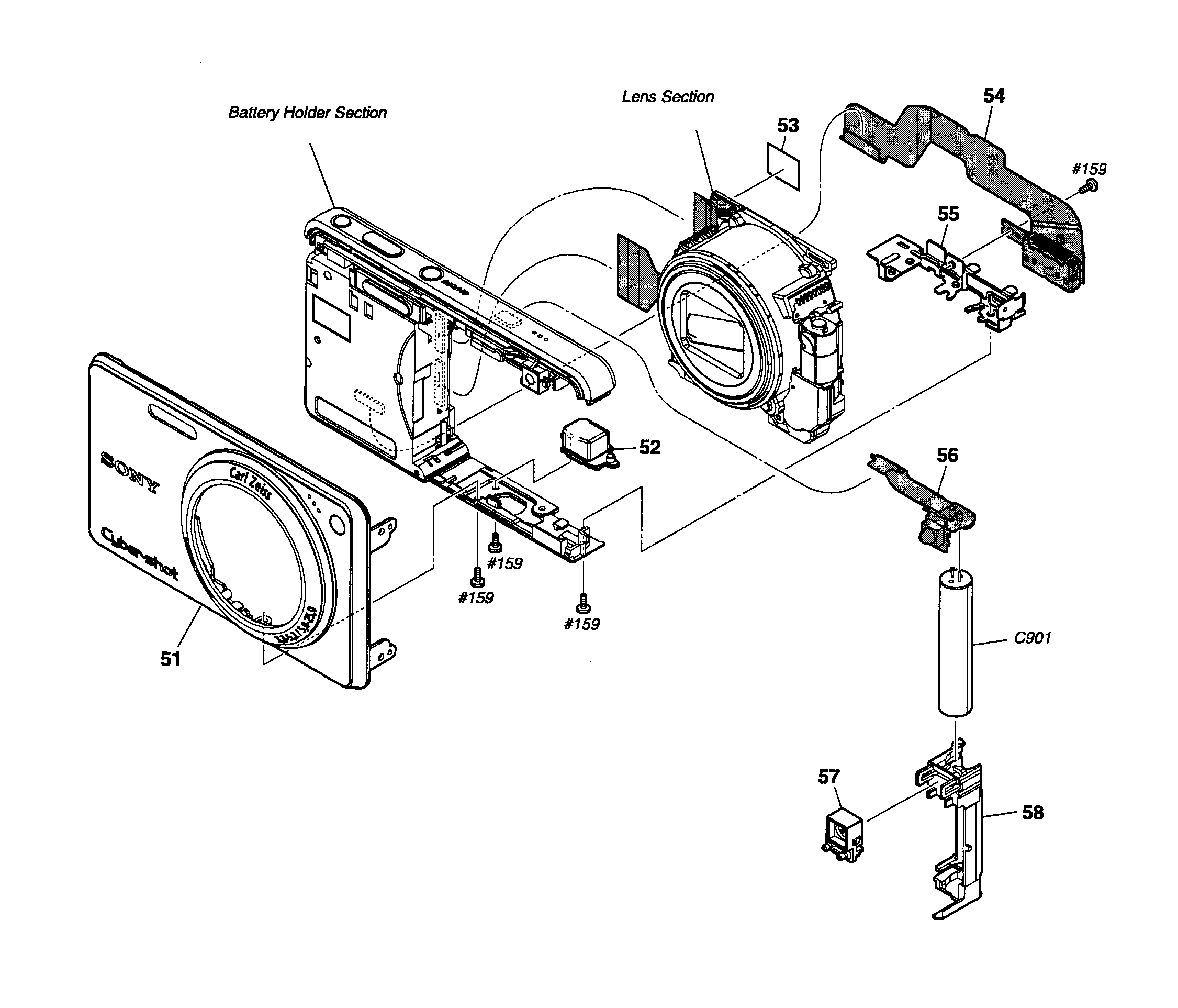 Sony DSC-W290L front assy diagram