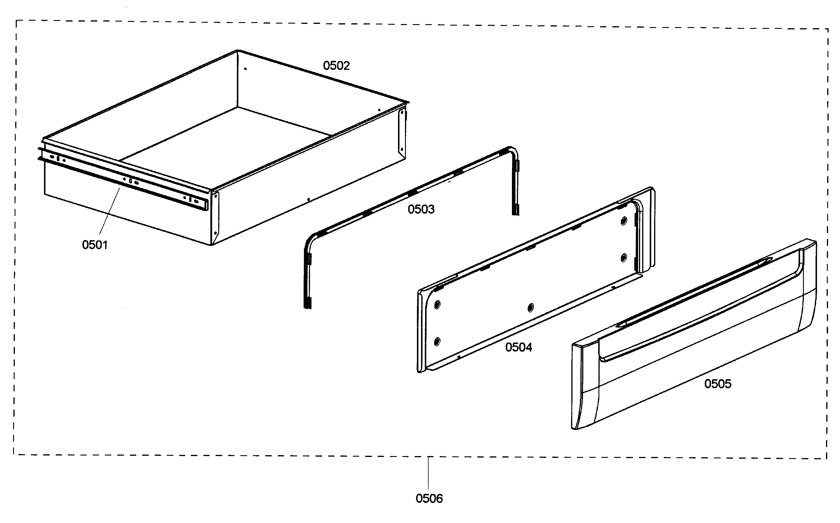 Bosch HES345U/01 drawer assy diagram
