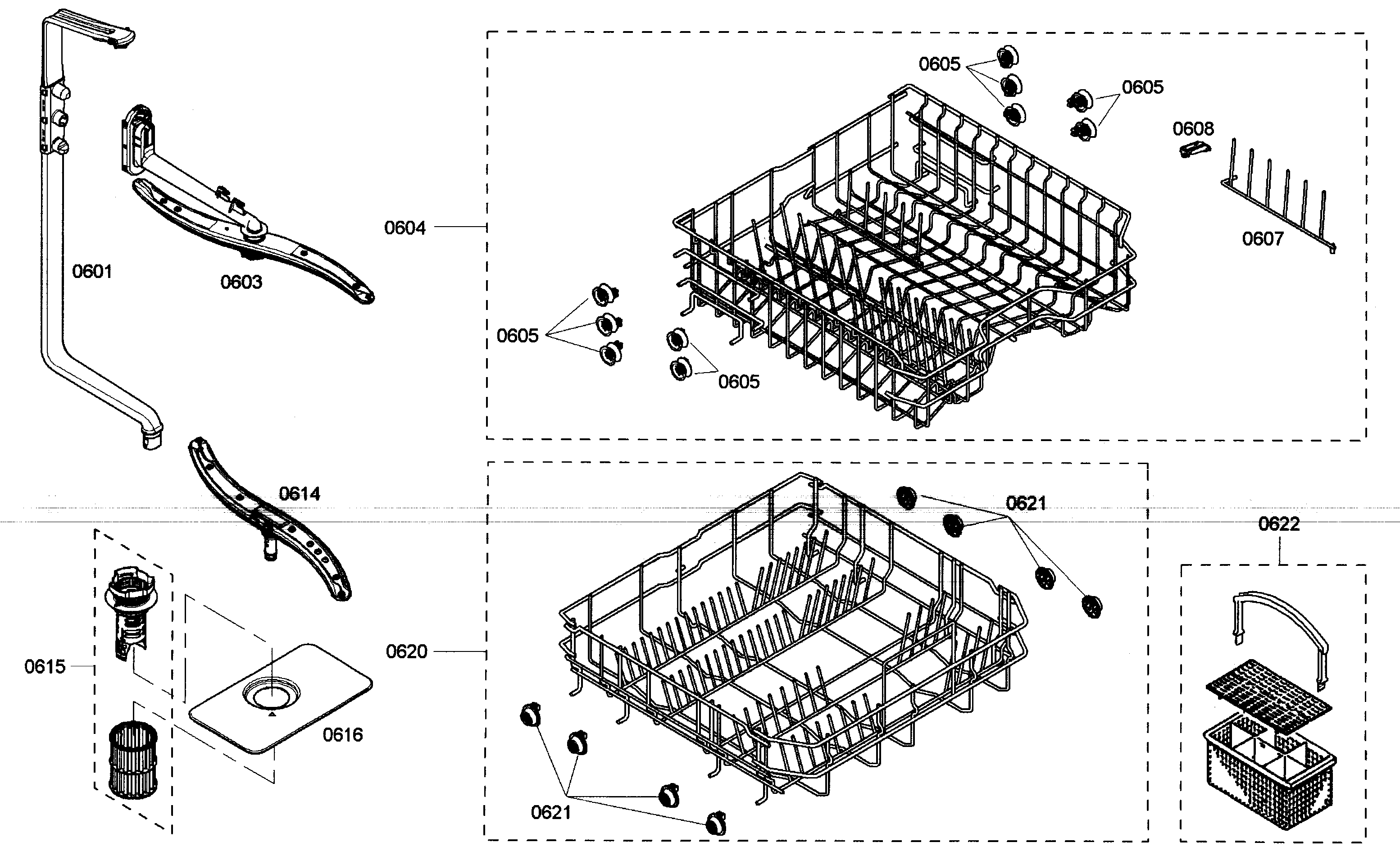 Bosch SHE4AM15UC/01 racks assy diagram