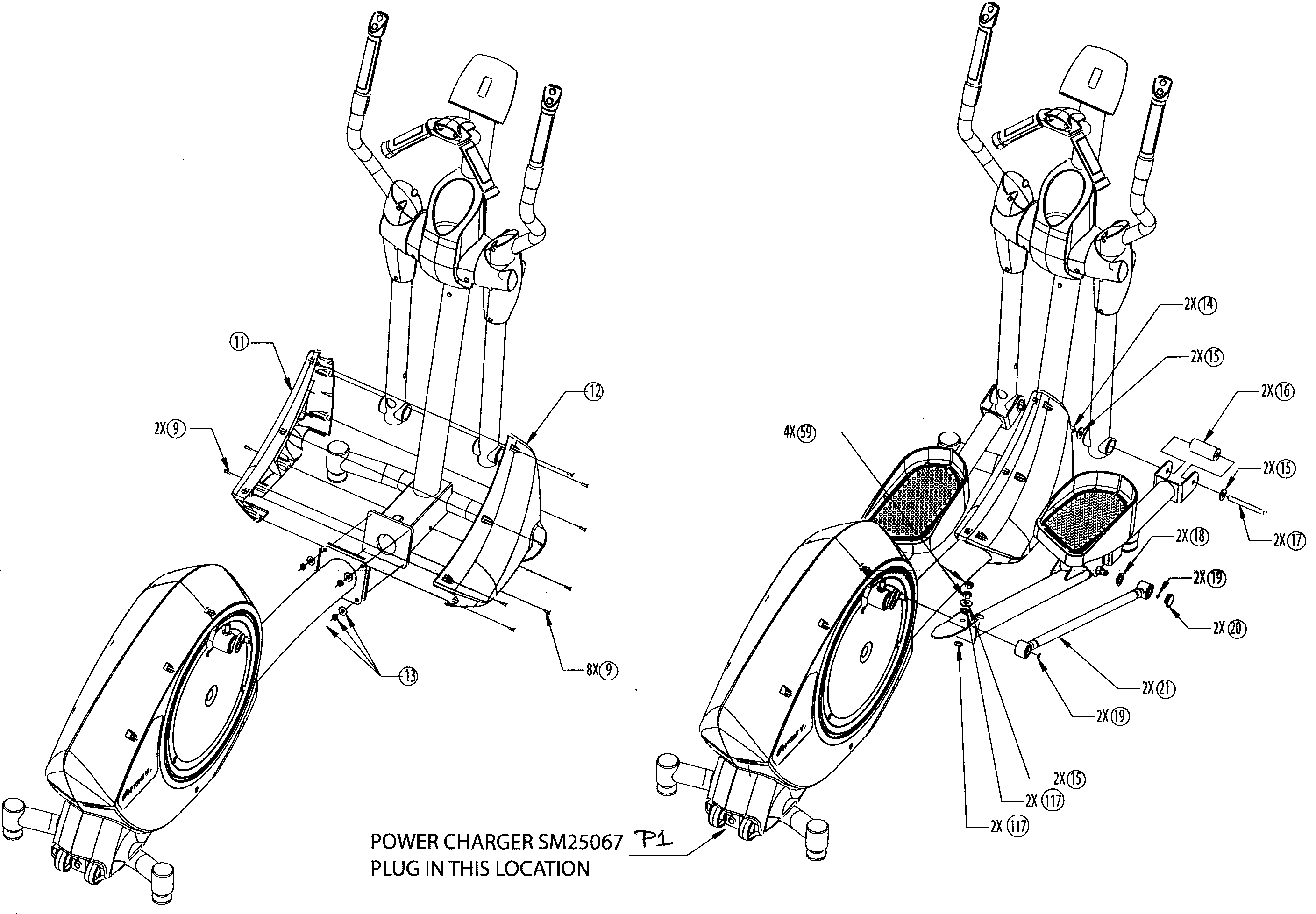 Nautilus E9.16 pedals assy diagram