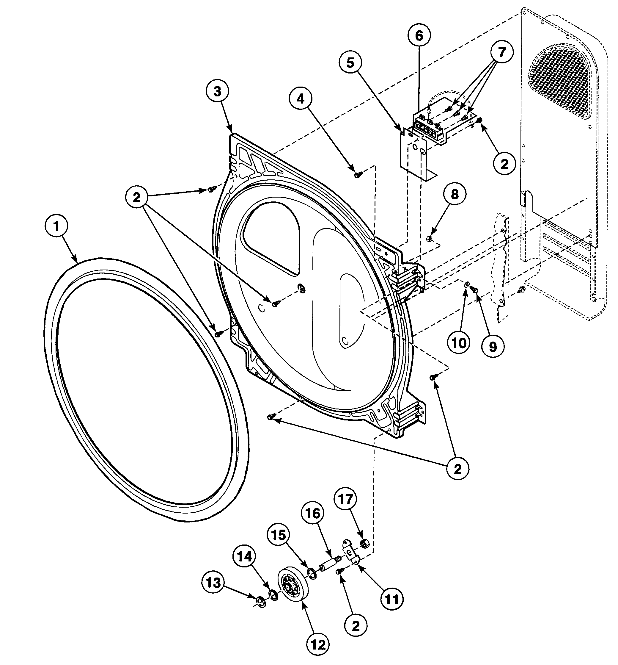 Speed Queen SDE107WF1500 roller assy diagram