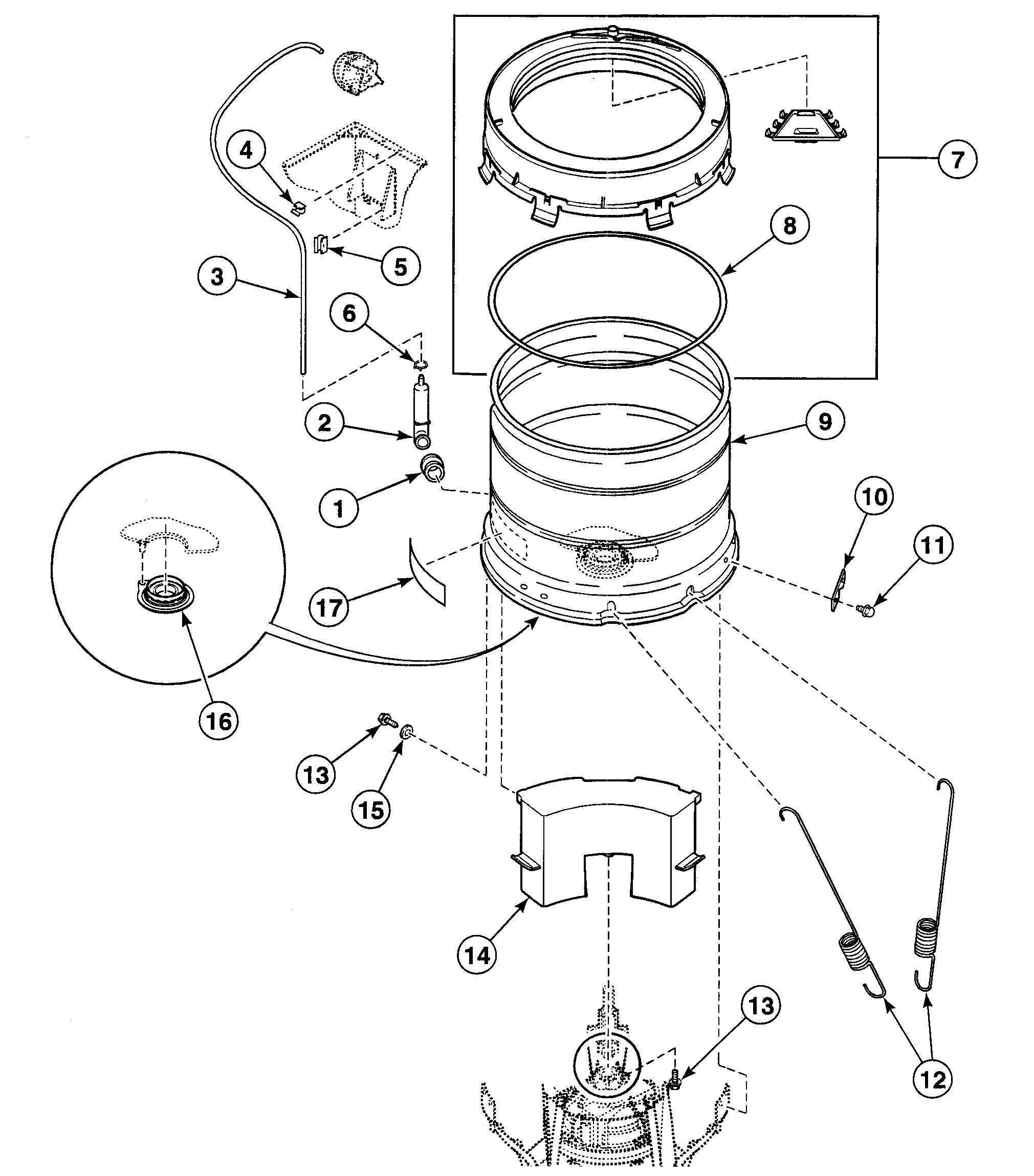 Speed Queen SWT820LN outer tub assy diagram