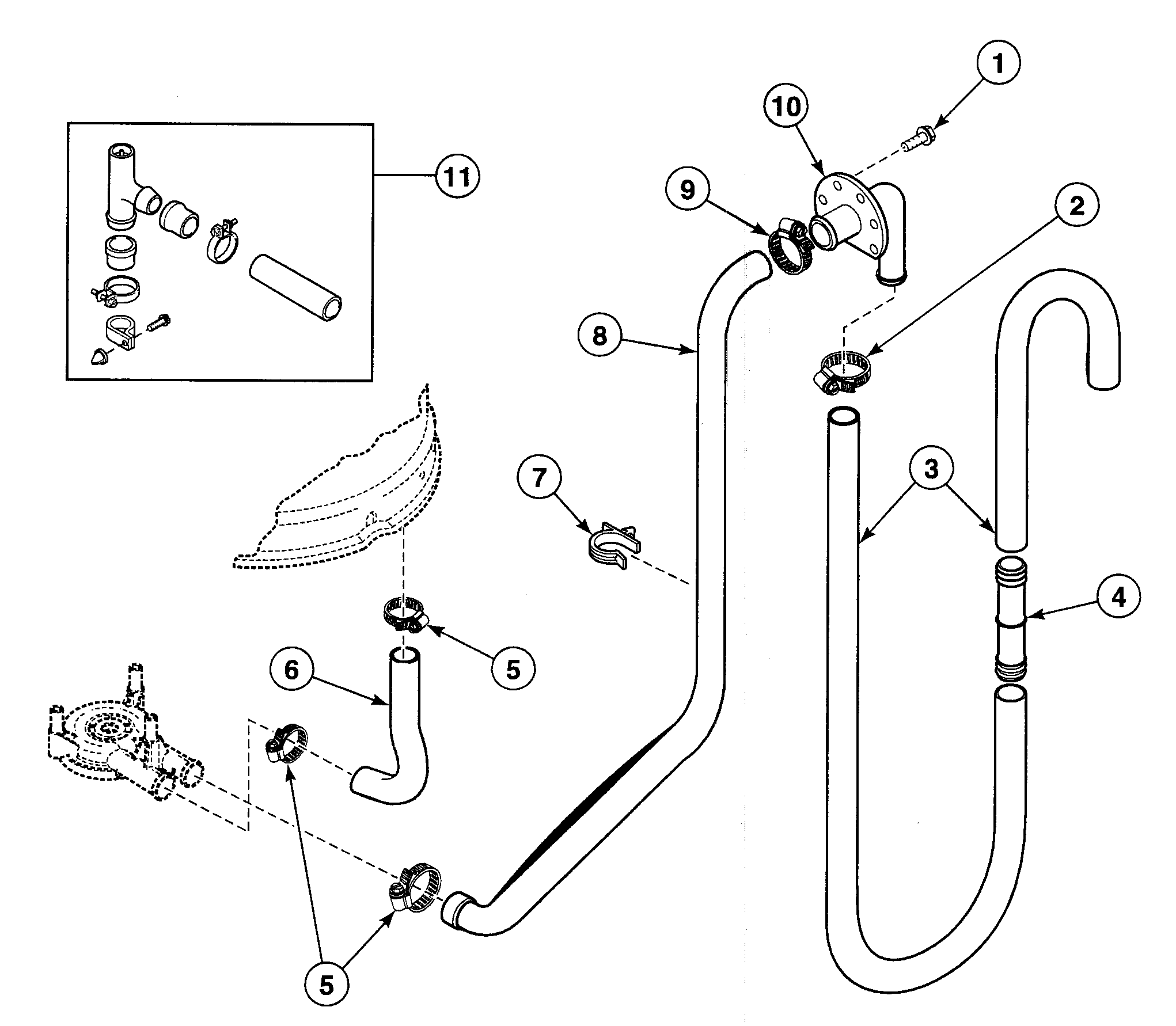 Speed Queen SWT820LN drain hoses diagram