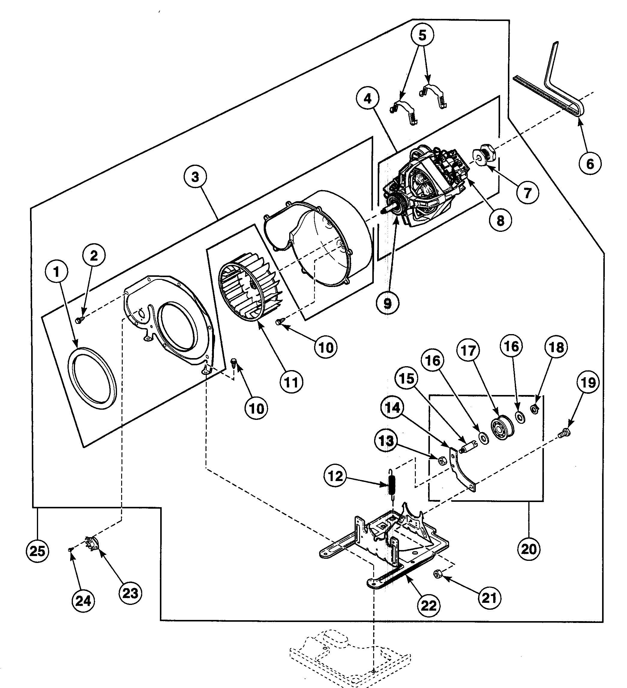Speed Queen SDE307LF motor assy diagram