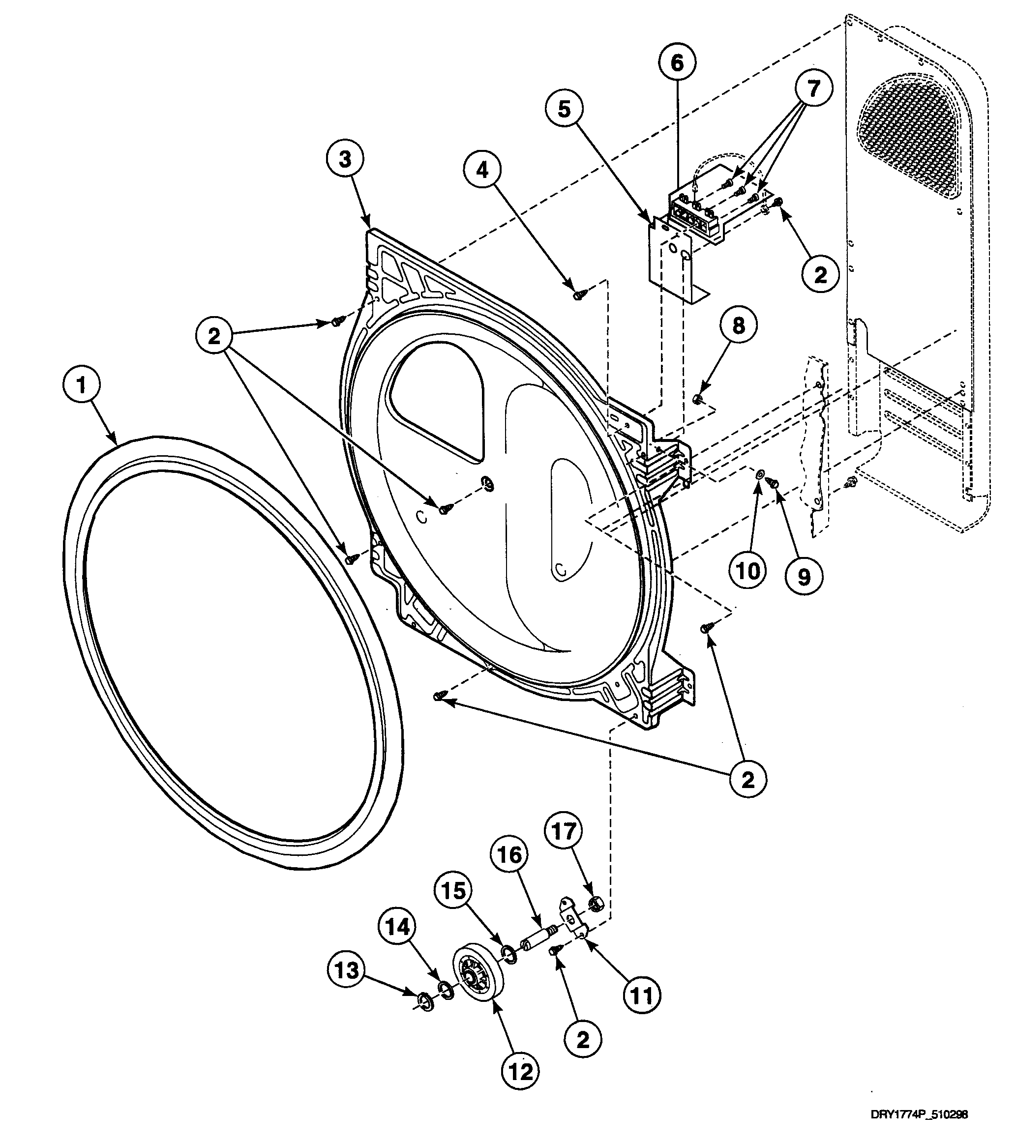 Speed Queen SDEB07QJ1500 roller assy diagram