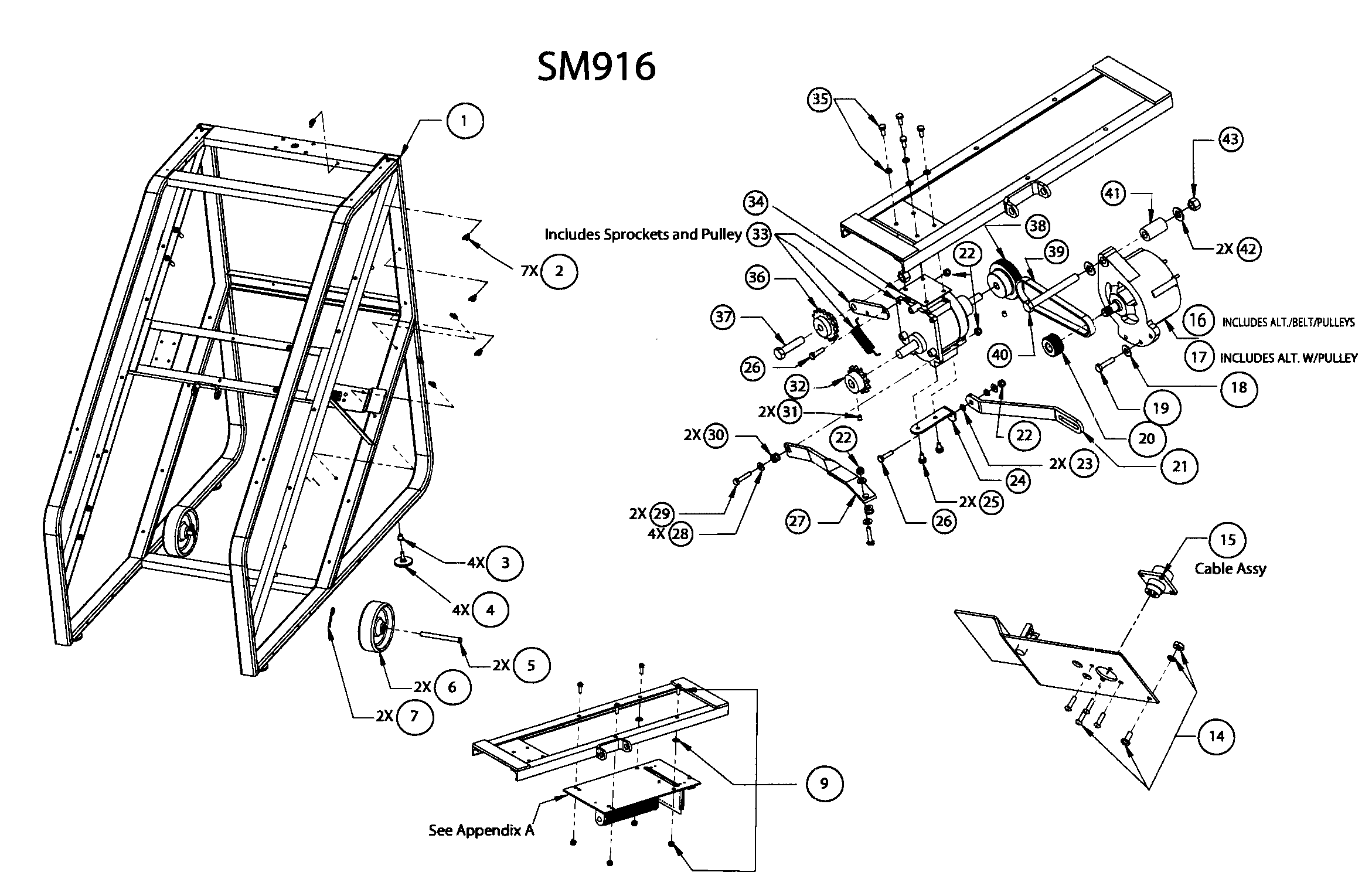 StairMaster SM916 frame assy diagram