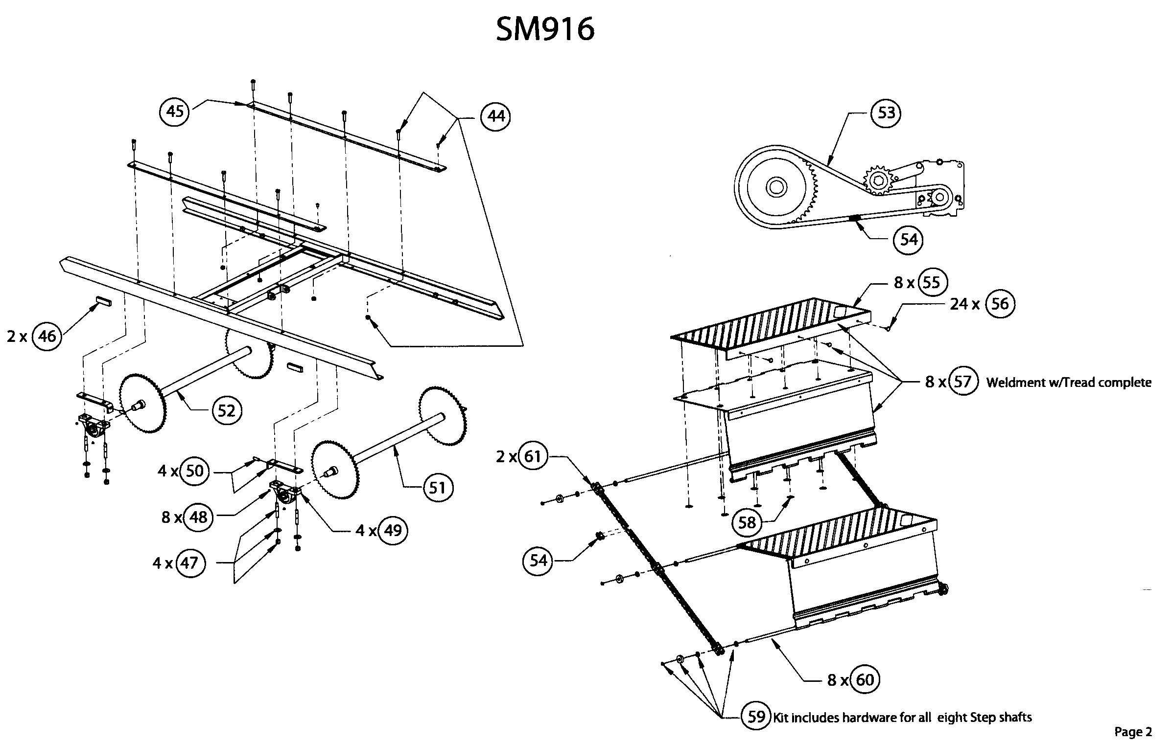 StairMaster SM916 steps assy diagram