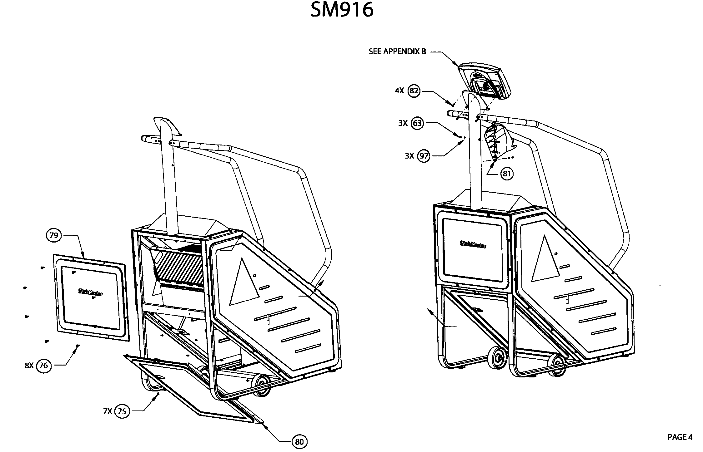 StairMaster SM916 covers assy diagram
